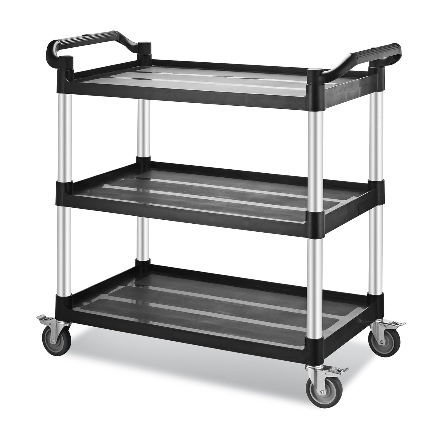 Imaboie Utility Rolling Carts with Wheels, Large Plastic Service Carts, Heavy Duty Restaurant Cart with 4 Brake Lockable Wheels for Kitchen/Office/Warehouse (3 Tier-40.1×19.7×38.1inches/540lbs)