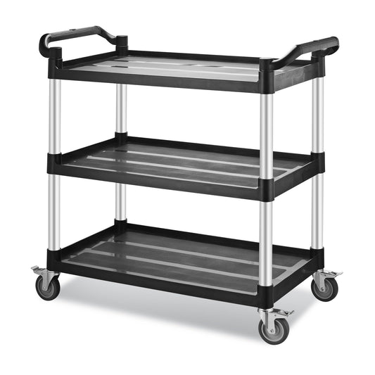 Imaboie Utility Rolling Carts with Wheels, Large Plastic Service Carts, Heavy Duty Restaurant Cart with 4 Brake Lockable Wheels for Kitchen/Office/Warehouse (3 Tier-40.1×19.7×38.1inches/540lbs)