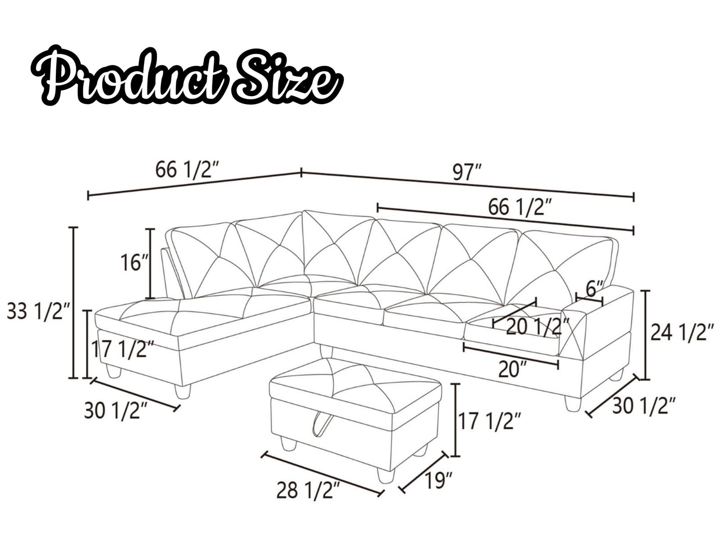 NicBex Sectional Couch 3 Pieces Sofa Set, L-Shaped Modular Couches for Living Room, Furniture Sets with Lounge Chaise & Storage Ottoman, Multi-Scene Use for Apartment & Office, Brown