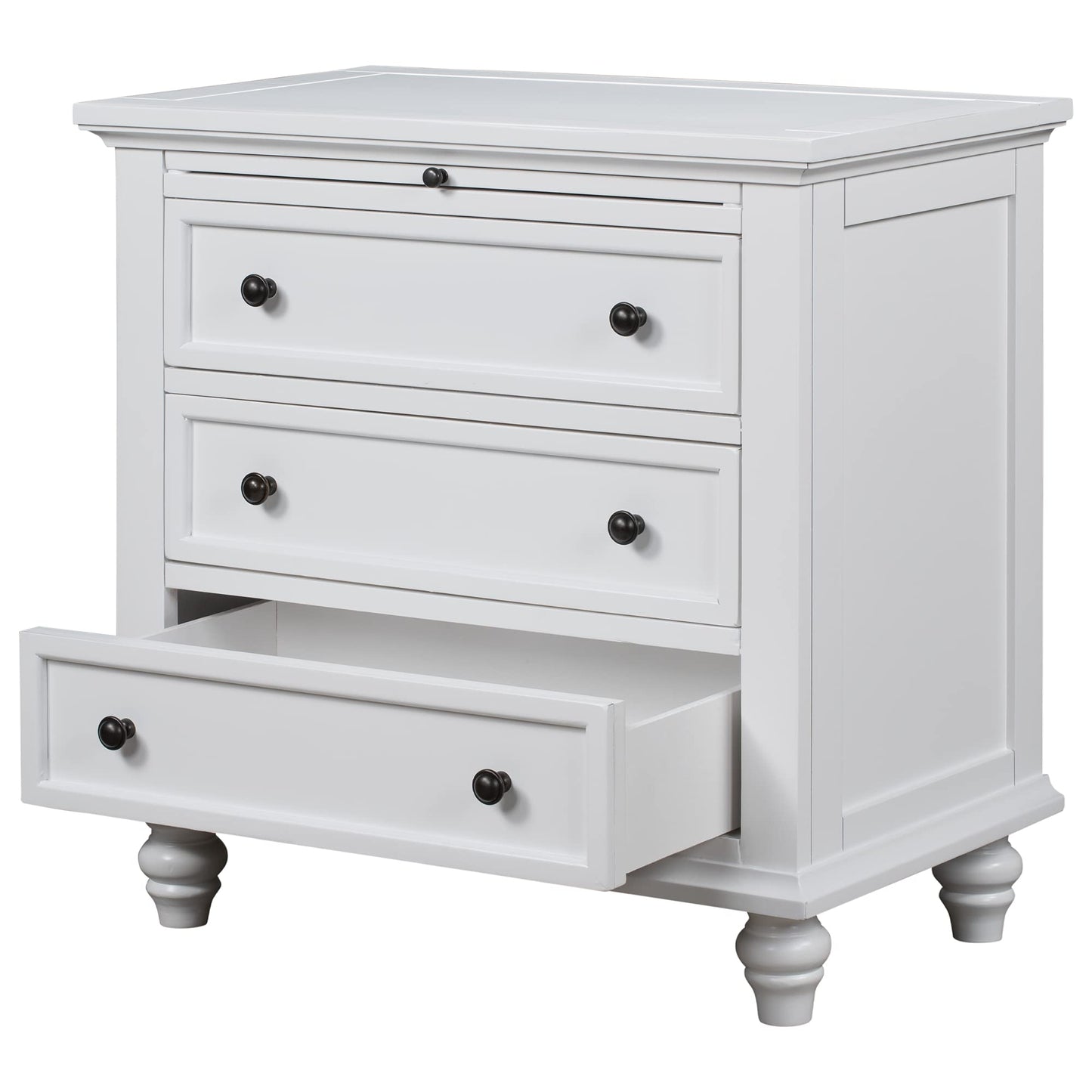Merax Wood Nightstand with Drawers, Large Farmhouse Bedside End Table with Storage & Pull Out Tray, White