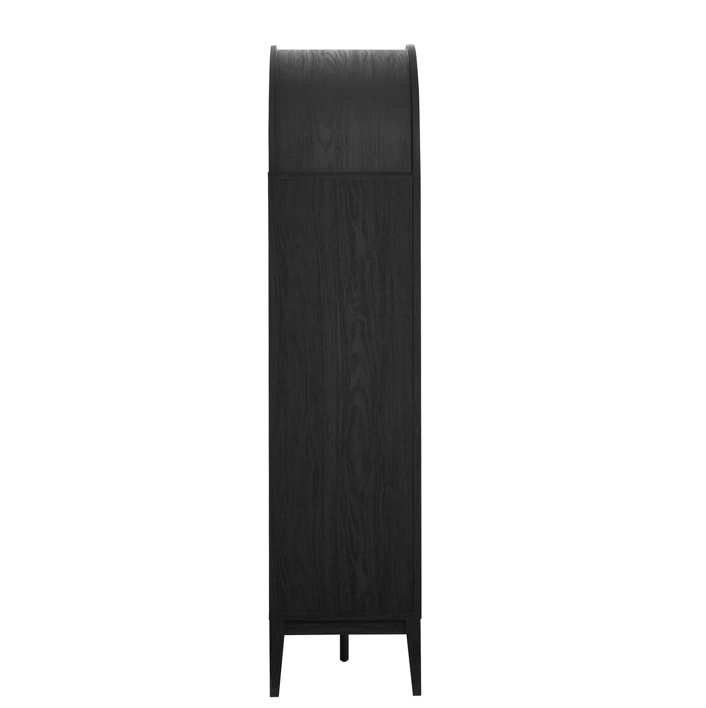 Modway Nolan Modern Farmhouse Arched Bar Cabinet in Black Wood Grain - 72 Inch Tall Wine Storage Cabinet with Glass Doors and Wine Rack - Large Liquor Cabinet for Dining or Living Room