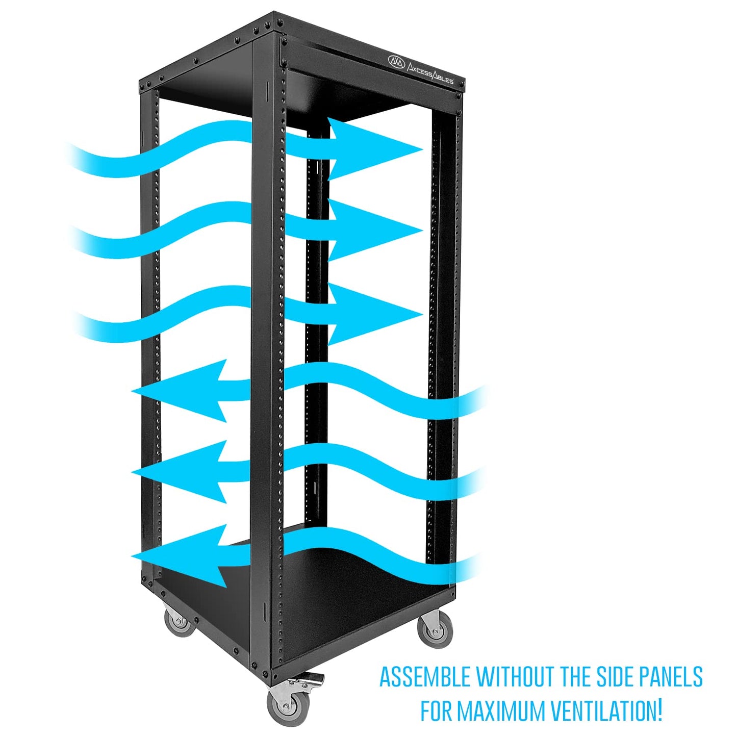 AxcessAbles 22U 19-Inch Rolling IT Server Rack 550LB Heavy Duty Open Frame with Removable Side Panels Large 3-Inch Locking Casters for Servers Networking and Rackmount Gear Includes 5mm and 6mm Screws