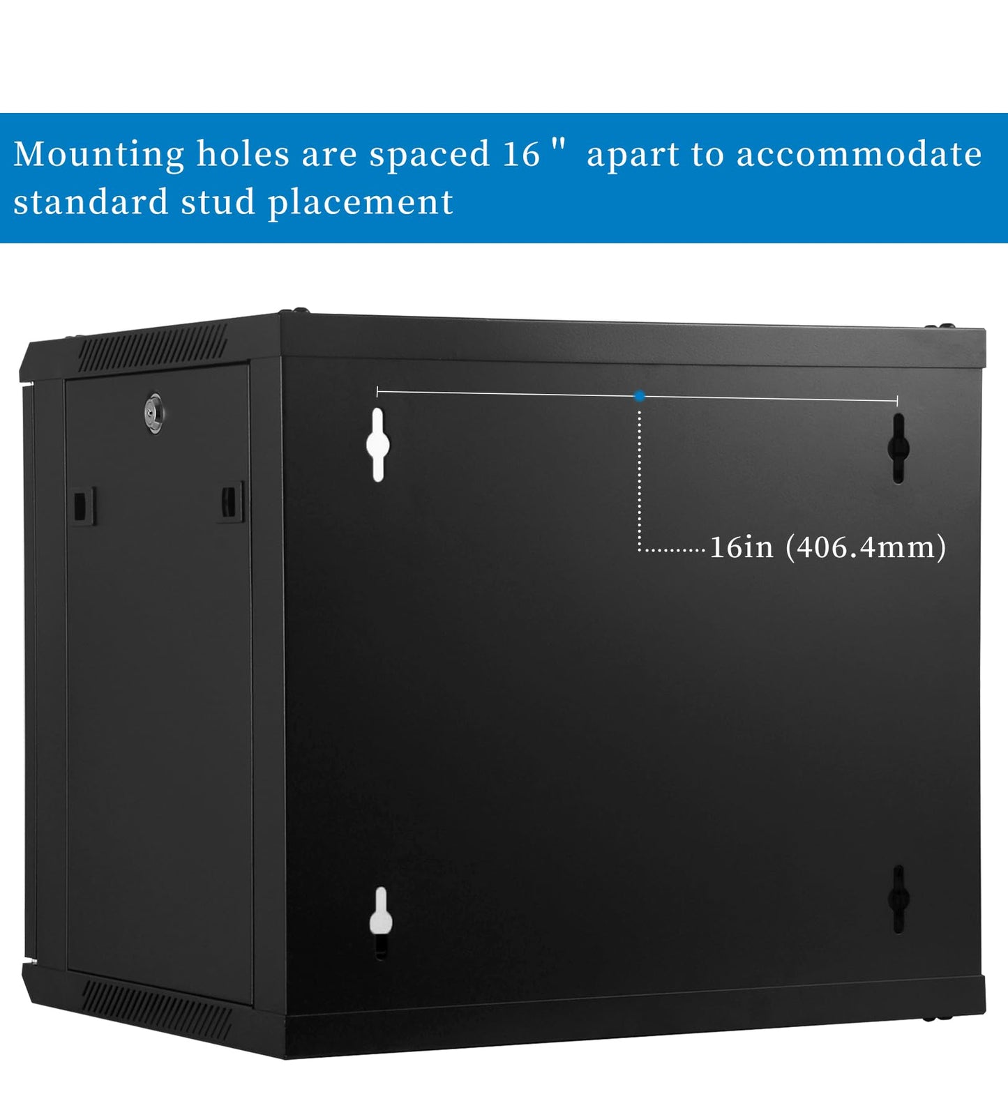 RackPath 9U Wall Mount Network Rack Cabinet – Quiet Cooling Fan, Locking Glass Door, 17.7" Deep (450mm), Removable Locking Side Panels, Fits 19" IT & A/V Equipment