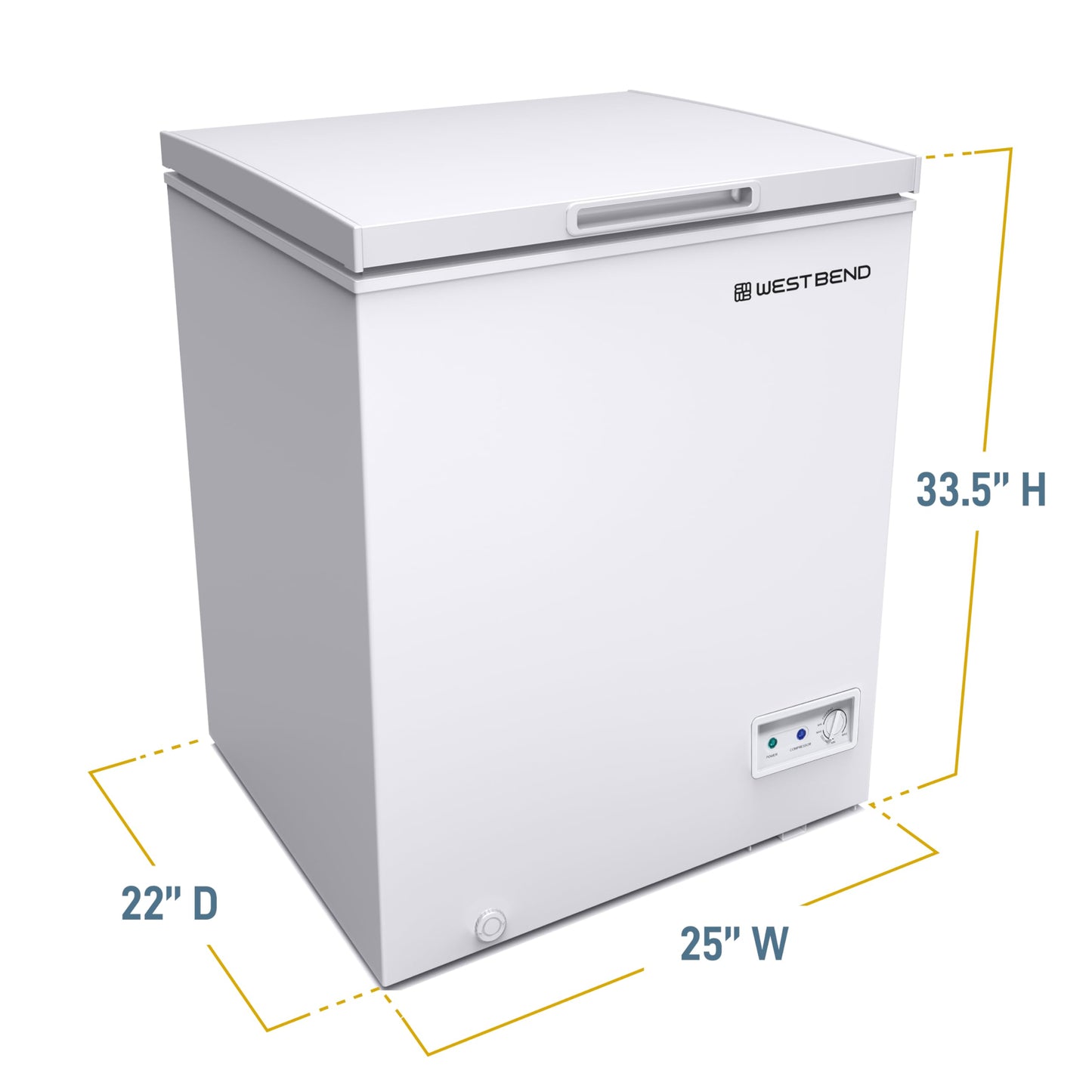 West Bend Chest Freezer with Adjustable Temperature Control, Free-Standing with Single Flip-Up Lid, Manual Defrost with Drain Perfect for Homes, Garages, Basements, 5-Cu.Ft, White