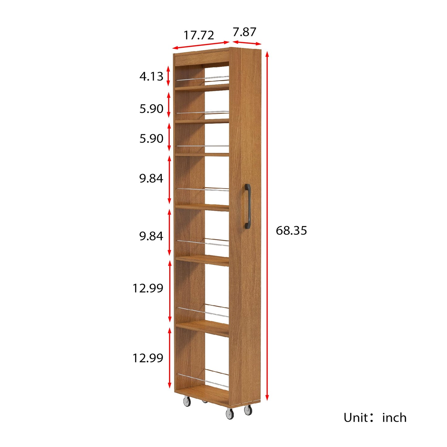 KEIKI 7 Tier Pull-Out Kitchen Pantry Storage Cabinet, Multi-Tier Single-Sided Open Shelf, Spice Rack Next to Fridge, Wood Hutch Food Pantries Cupboard for Coffee Bar, Dining Room, Narrow Spaces