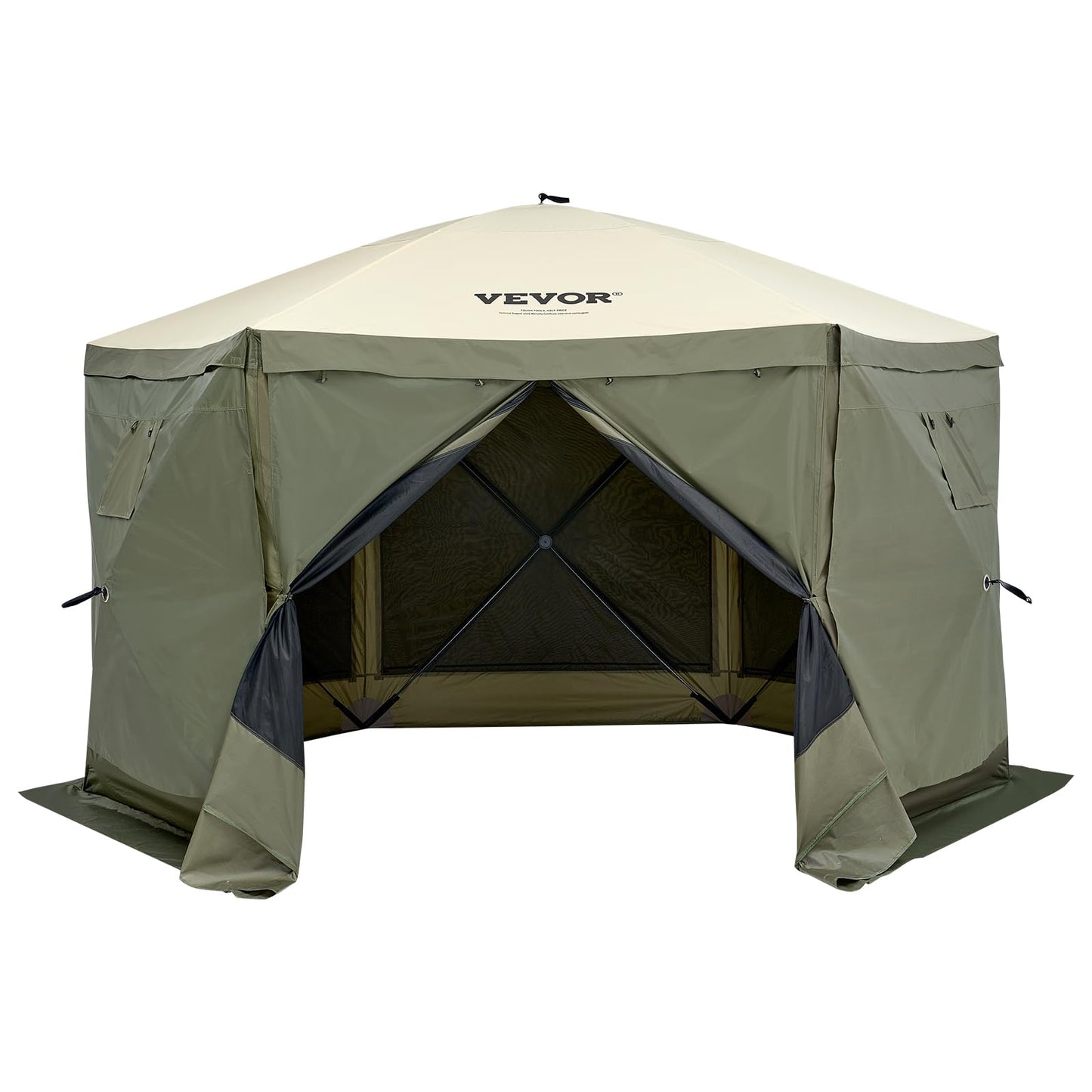 VEVOR 12x12ft Pop Up Gazebo Tent with Mosquito Netting, 6 Removable Wind Panels & 2 Mesh Windows, Outdoor Canopy Shelter for Patio, Army Green