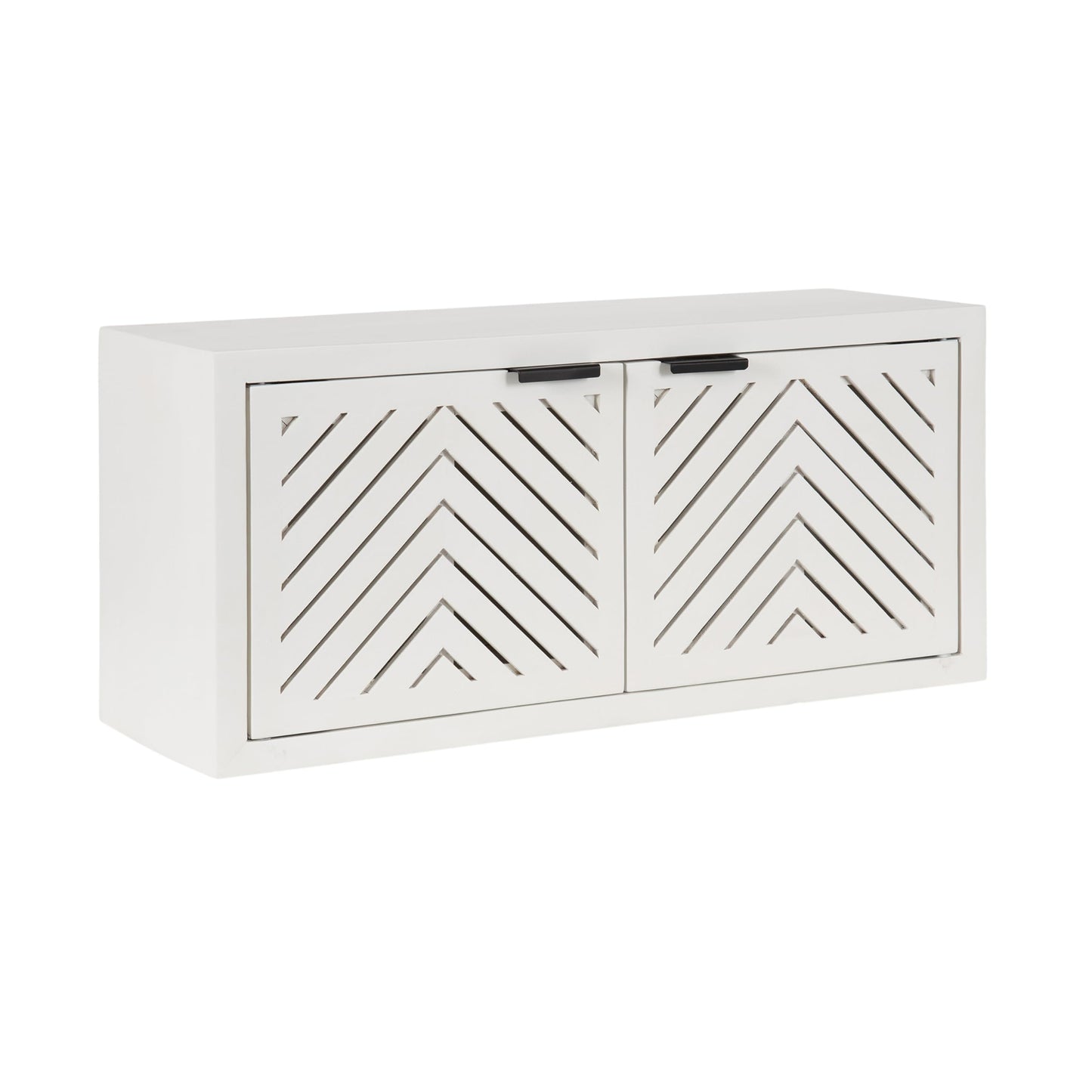 Kate and Laurel Mezzeta Decorative Two-Door Wall Cabinet, 30 x 10 x 14, White, Decorative Modern Storage Cabinet for Use as Floating Nightstand or Floating TV Shelf