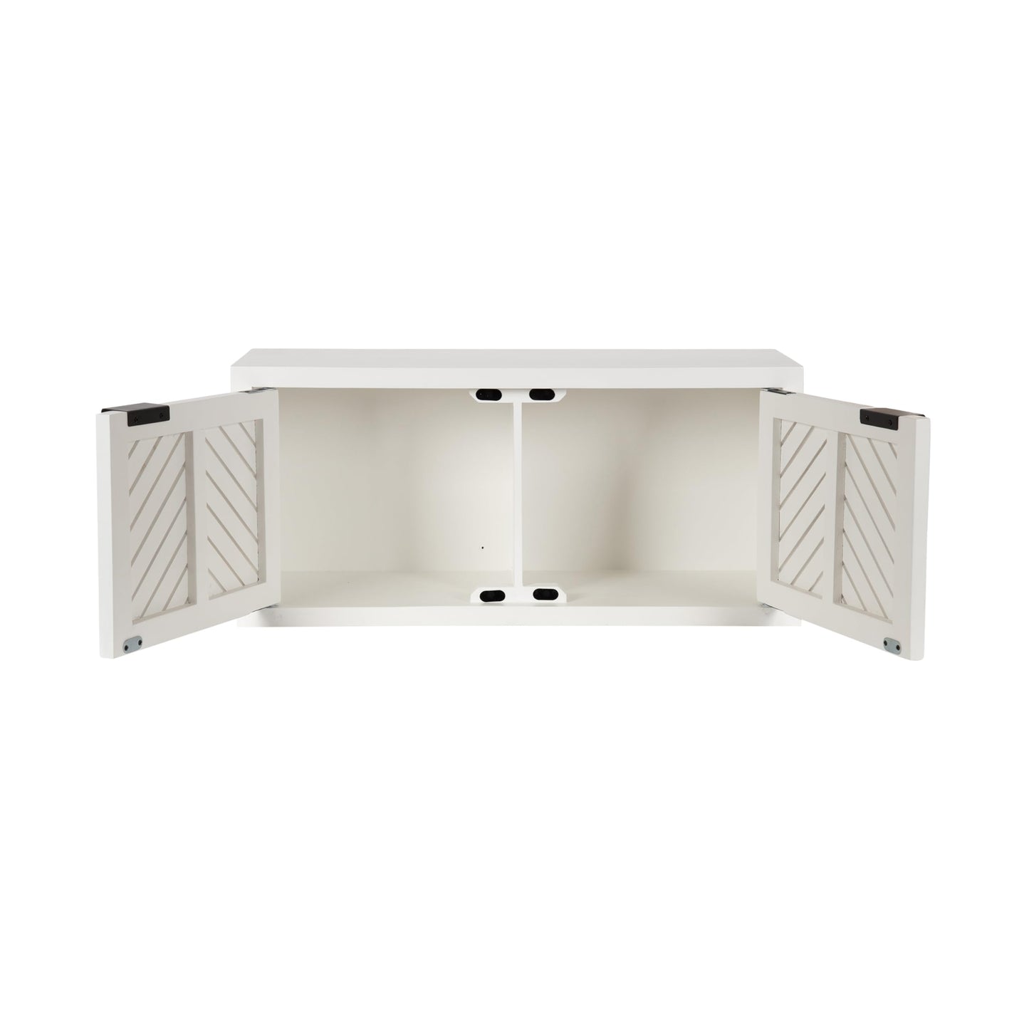 Kate and Laurel Mezzeta Decorative Two-Door Wall Cabinet, 30 x 10 x 14, White, Decorative Modern Storage Cabinet for Use as Floating Nightstand or Floating TV Shelf