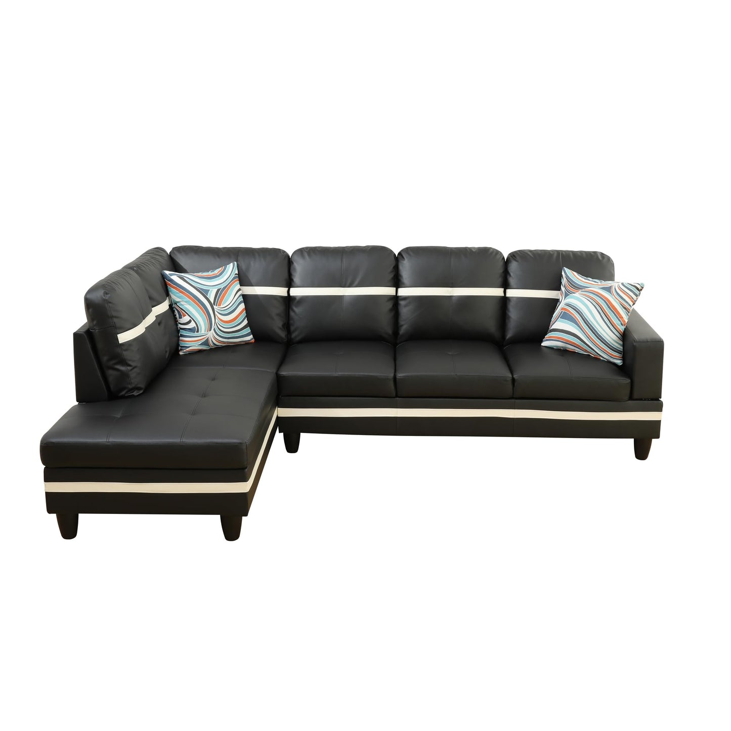 NicBex Modern L-Shape Sectional Sofa with Left Chaise, Black Leather Upholstered, 3-Seater, Large, Black