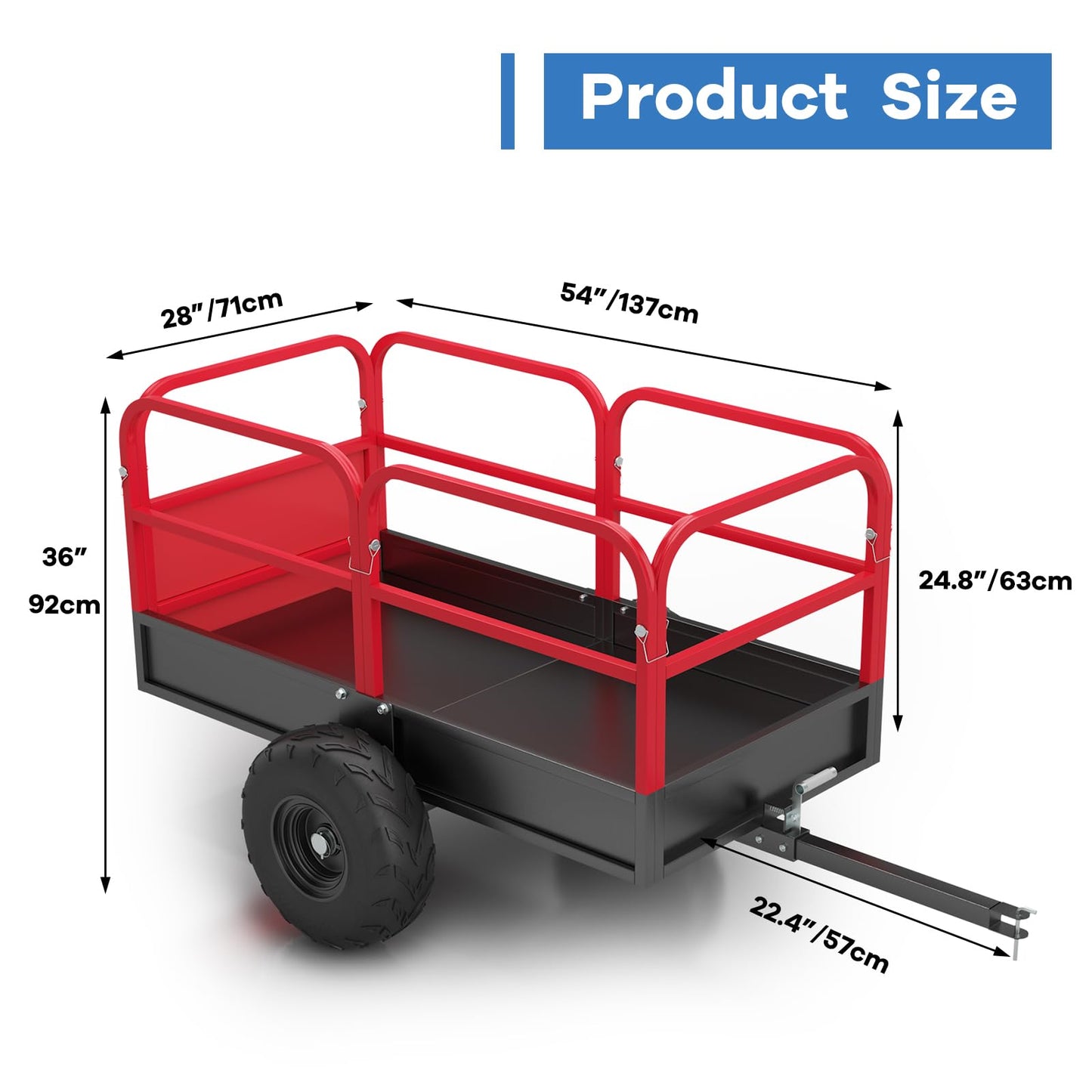 Heavy Duty ATV Trailer Tow Behind Dump Cart, 1700 Lbs/17 Cu.Ft Capacity Heavy Duty Steel Dump Trailers Cart w/Support&Removable Sides,Utility Trailer for ATV, UTV, Lawn Mowers and Tractors