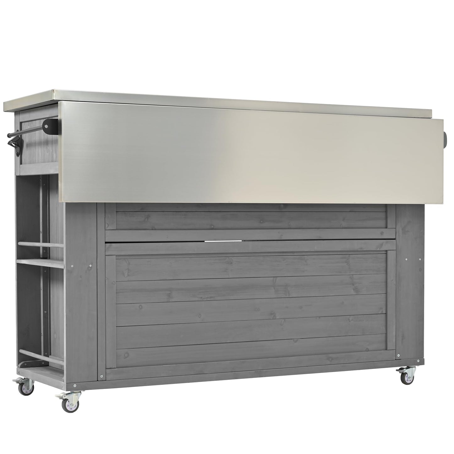 52.25" W Outdoor Grill Cart with Stainless Steel Tabletop, Patio Kitchen Island Storage Cabinet for BBQ, Bar