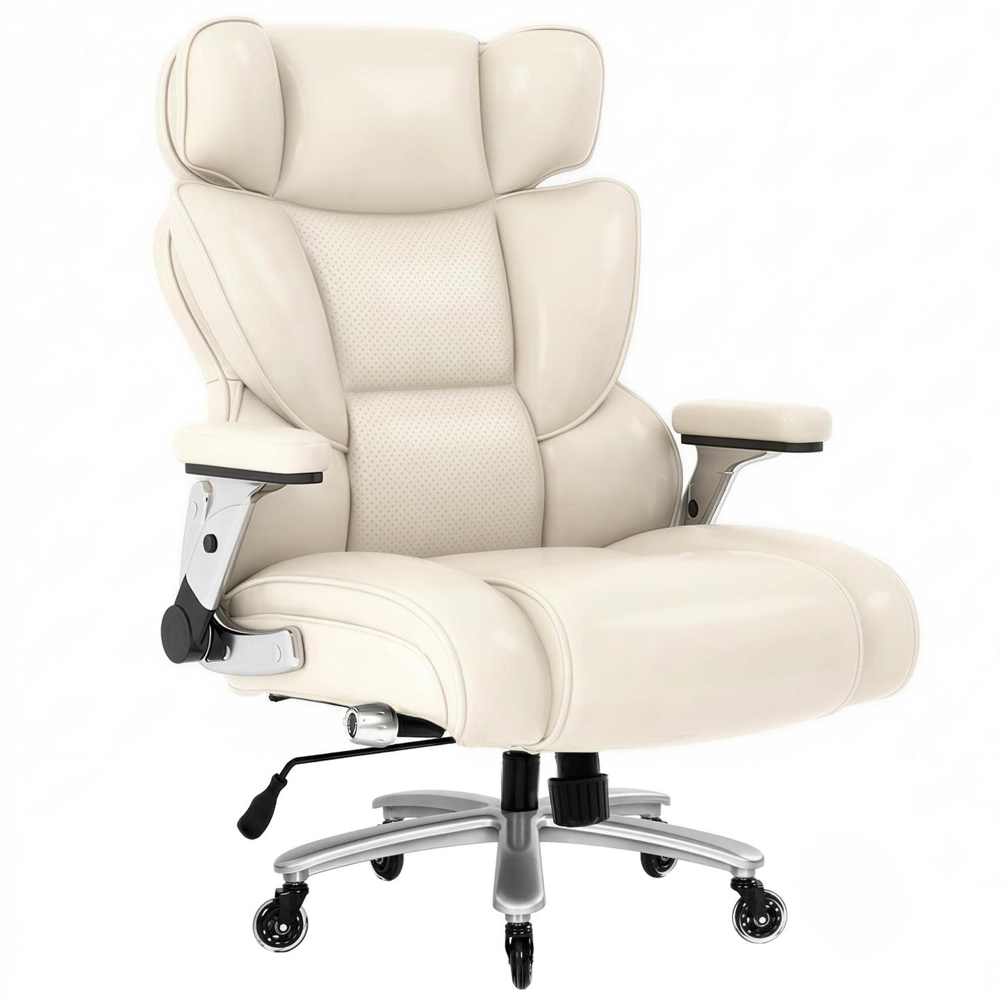 FLEXISPOT 600lbs Big and Tall Office Chair for Heavy People, Heavy Duty Computer Desk Chair with Dynamic Lumbar Support 2D Armrest Blade Wheels, Chairs for Home Office Gaming Working, Leather, Beige