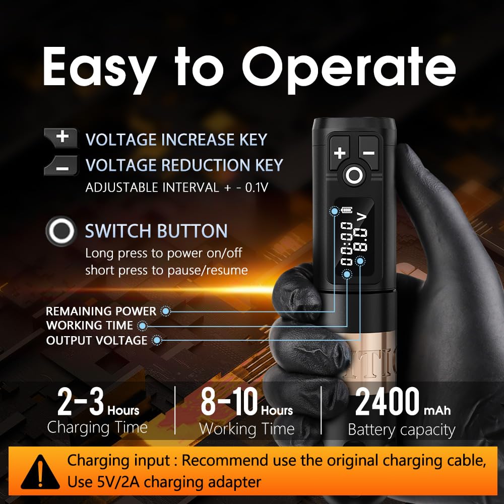Ambition Soldier Wireless Tattoo Machine Kit, 4.0mm Rotary Pen