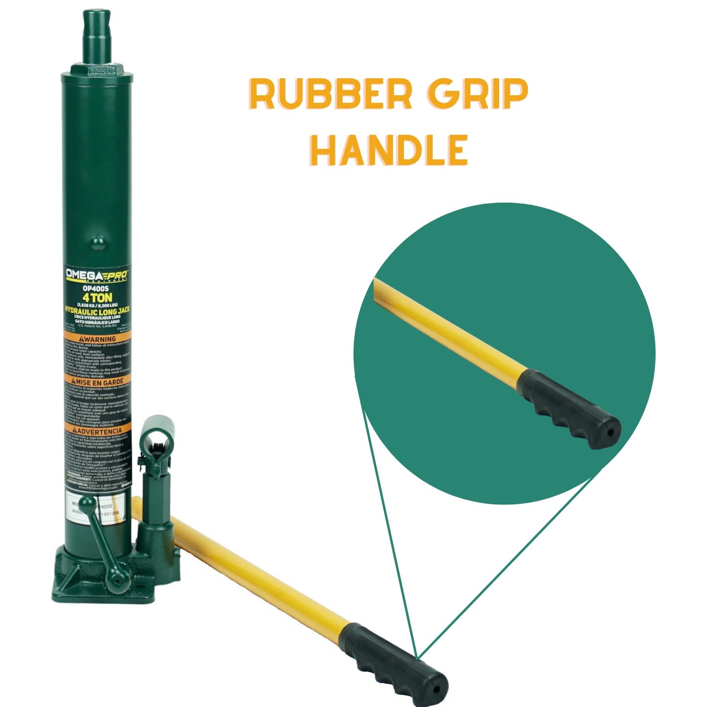 Omega Pro Hydraulic Long Ram Jack - 4 Ton Capacity with Flat Base for Auto Garage Shop, Green (OP400S)