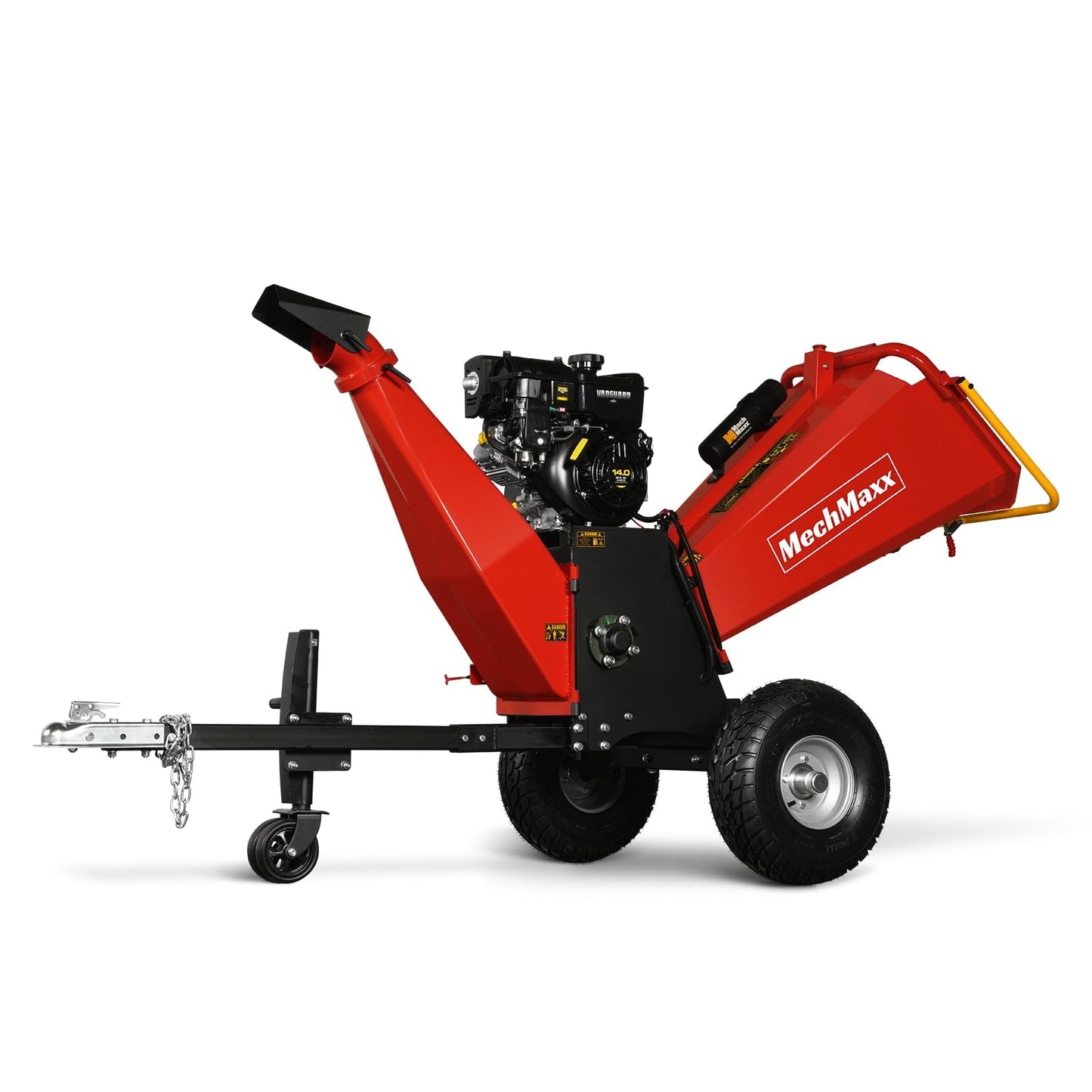 MechMaxx 6 inch B&S 408cc 14hp Gas Powered Wood Chipper Shredder Mulcher with Towbar, 6" Max Chipping Diameter Capacity,with Emergency Stop Button&Stop Bar,Model P4206 Red