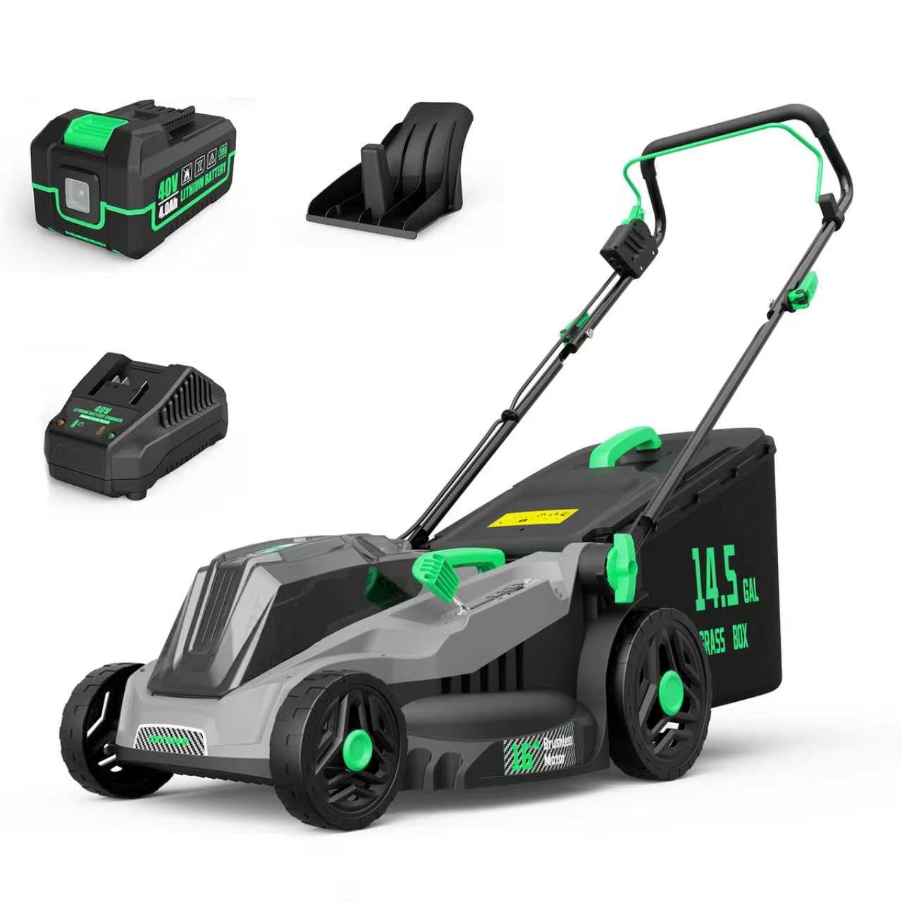 Grelawner 40V Cordless Lawn Mower, 16-Inch Brushless Electric Push Mower with 4.0Ah Battery & Charger, 2-in-1 Mulching and Bagging, 5-Position Height Adjustment, Lightweight Foldable Design, Viridian
