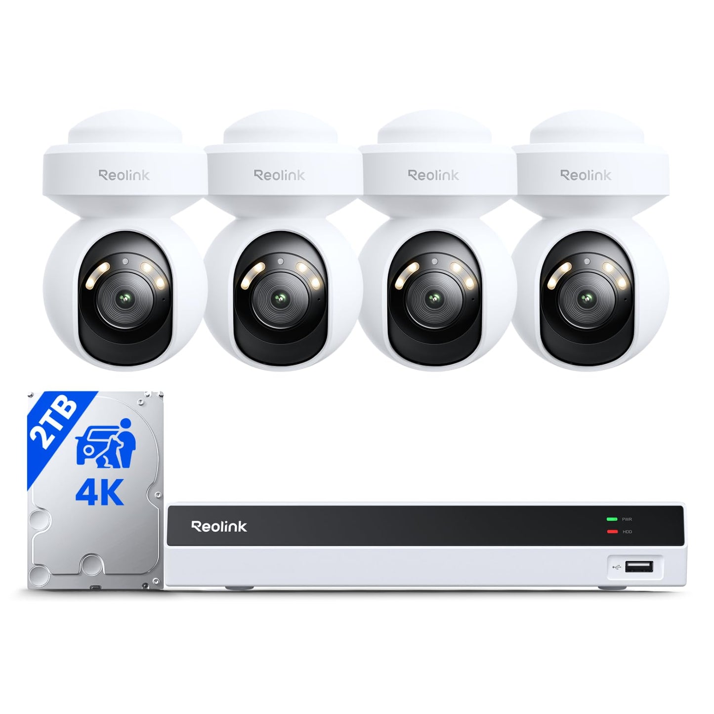 Reolink 4K Security Camera System with PT Auto-Tracking, 355°Pan 50°Tilt, 4K PoE Cameras Home Surveillance Wired Outdoor, Smart AI Detection, Spotlights & 2-Way Talk, 8CH NVR 2TB HDD, RLK8-800PT4