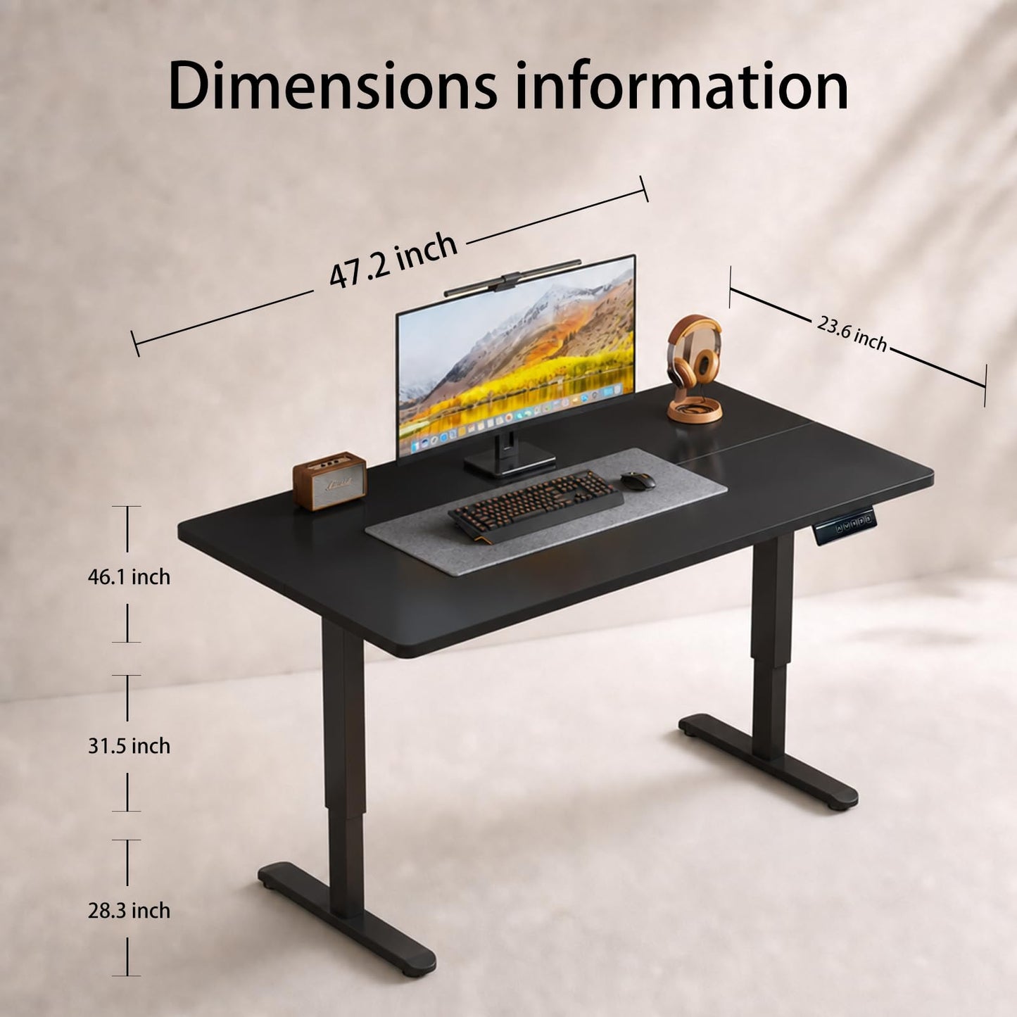 plyosdey 47.2" Electric Standing Desk, Malacca Solid Wood Material, Height Adjustable Computer Desk, 3 Memory Height Settings, Home Office Desk for Study and Gaming (Black Walnut Color, 47.2 * 23.6)