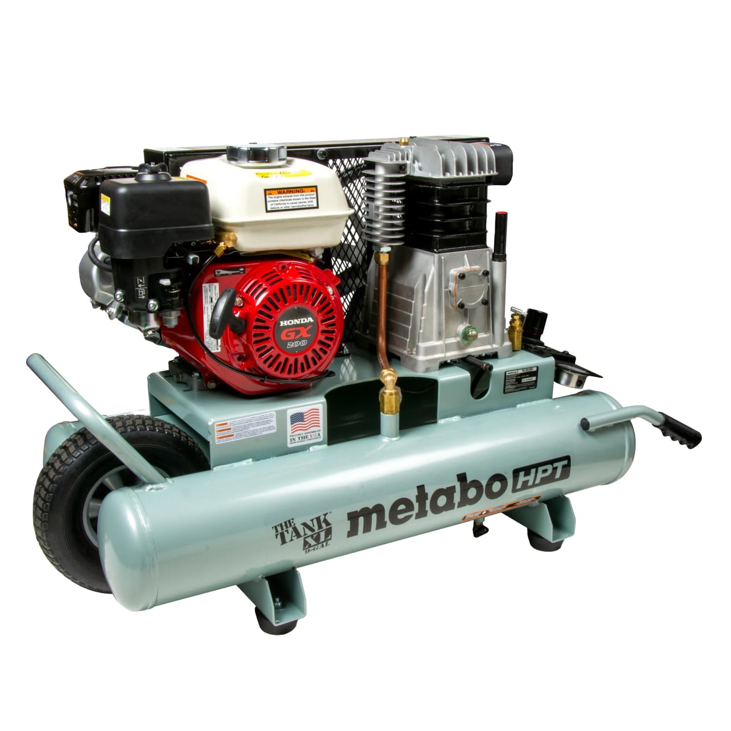 Metabo HPT Air Compressor, THE TANK XL, 9-Gallon Gas Wheelbarrow Compressor, Honda GX 200 Engine, Versatile for Use with Framing, Roofing Nailers, or Siding, Assembled in the USA, EC2610EA