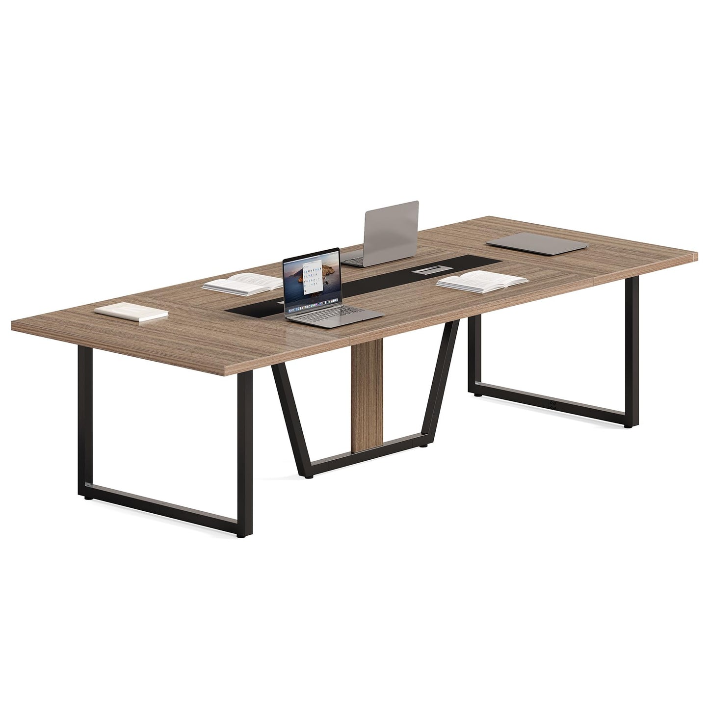 LITTLE TREE 8FT Conference Table for 10 People, Large Meeting Table, Modern Wooden Conference Room Table with Cable Management, Business Training Table with Strong Metal Legs for Office, Maple Color