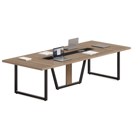 LITTLE TREE 8FT Conference Table for 10 People, Large Meeting Table, Modern Wooden Conference Room Table with Cable Management, Business Training Table with Strong Metal Legs for Office, Maple Color