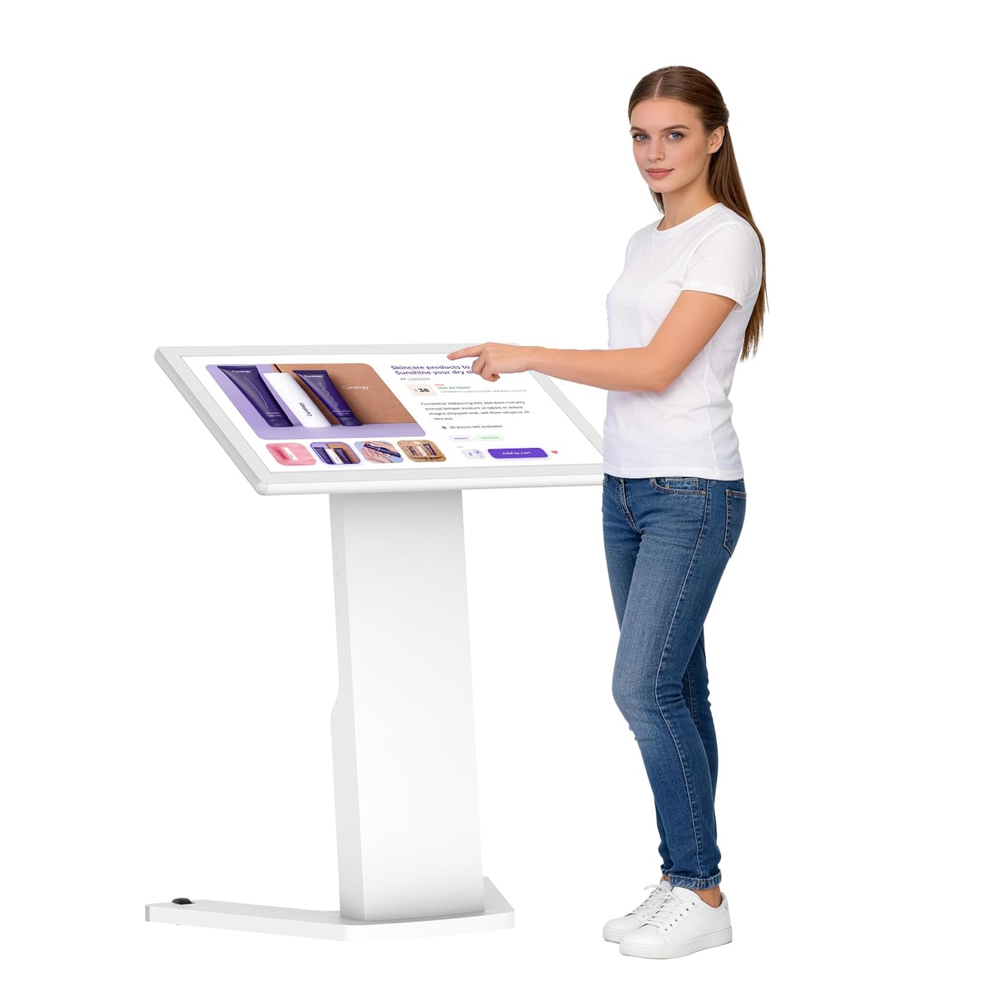 MWE 32 Inch Touch-screen Self Service Kiosk, Floor Standing Digital Signage Display, FHD Information Kiosk, 2 Speakers, Interactive Display for Mall Navigation/Self-Ordering/Advertising/Retail Store