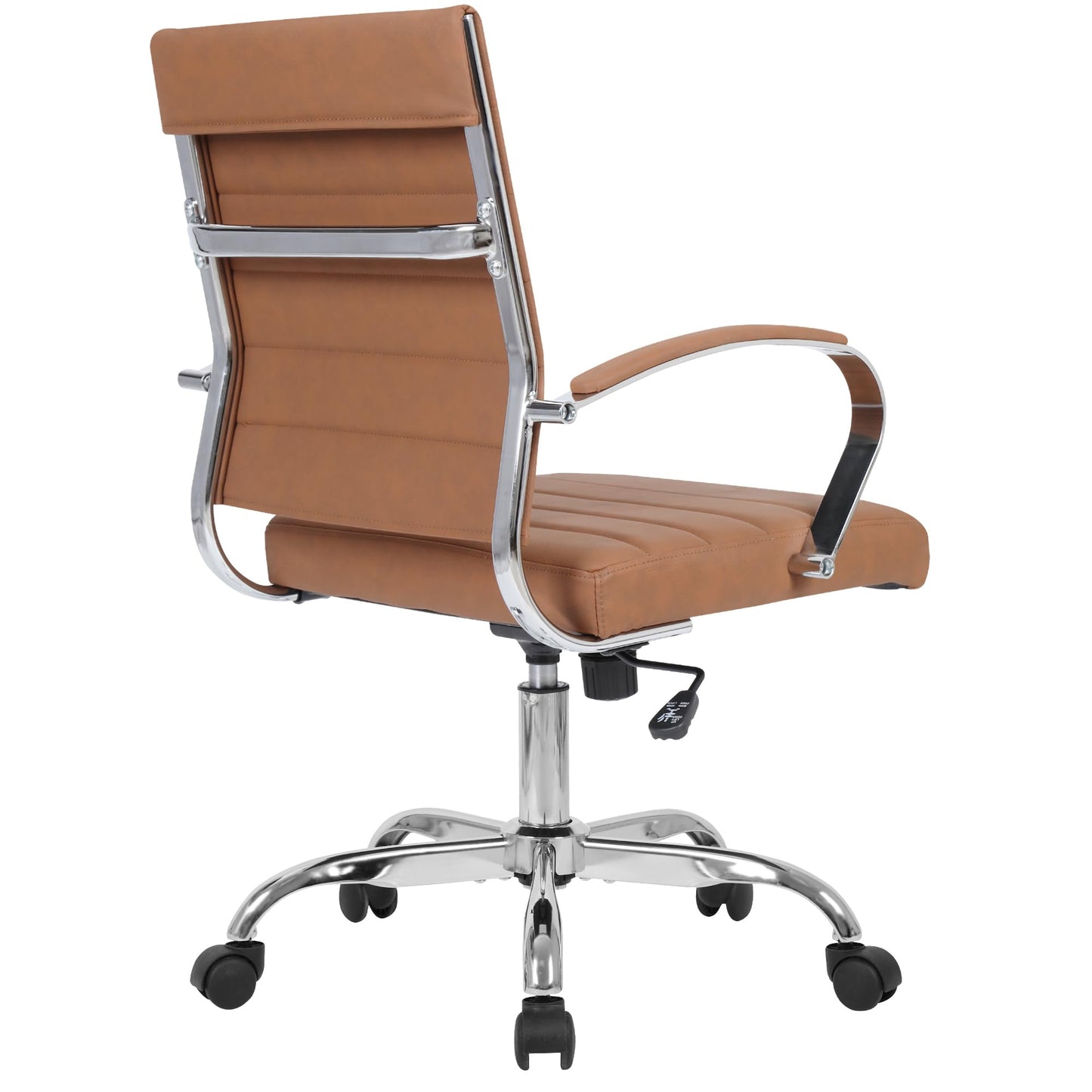 LANDSUN Home Office Chair Mid Back Desk Chair PU Leather Ribbed Executive Swivel Computer Chair with Wheels and Armrests Soft Padded Adjustable Height Conference Task Brown