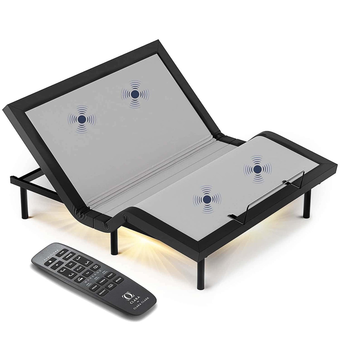 Clara Clark Adjustable Bed Frame, Adjustable Massage Bed Frame with Wireless Remote, Adjustable Bed Base Head & Foot Massage, Fast & Easy Assembly, USB Ports, LED Light, Queen Bed Frame