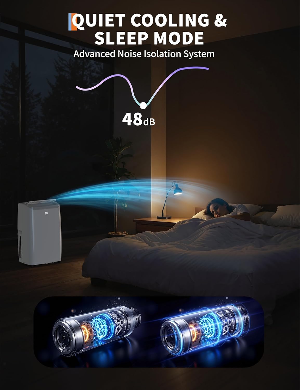 Garvee 8000Btu Portable Air Conditioner with Cooling/Dehumidify/Fan Mode Cools up to 550 Sq.Ft, 3 in-1 Quiet Portable AC Unit 3 Speed, Auto Swing, 24H Timer for Large Room