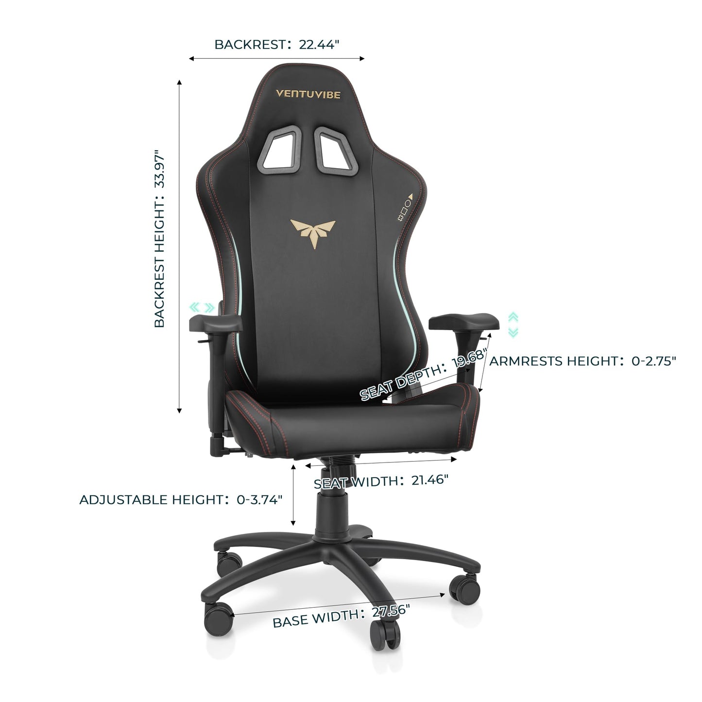 VENTUVIBE Gaming Chair 4D Adjustable Armrests - 170° Reclining & 320lb Capacity, High Back Ergonomic Computer Chair with Lumbar Support, Office Game Chair for Adults, PU Black