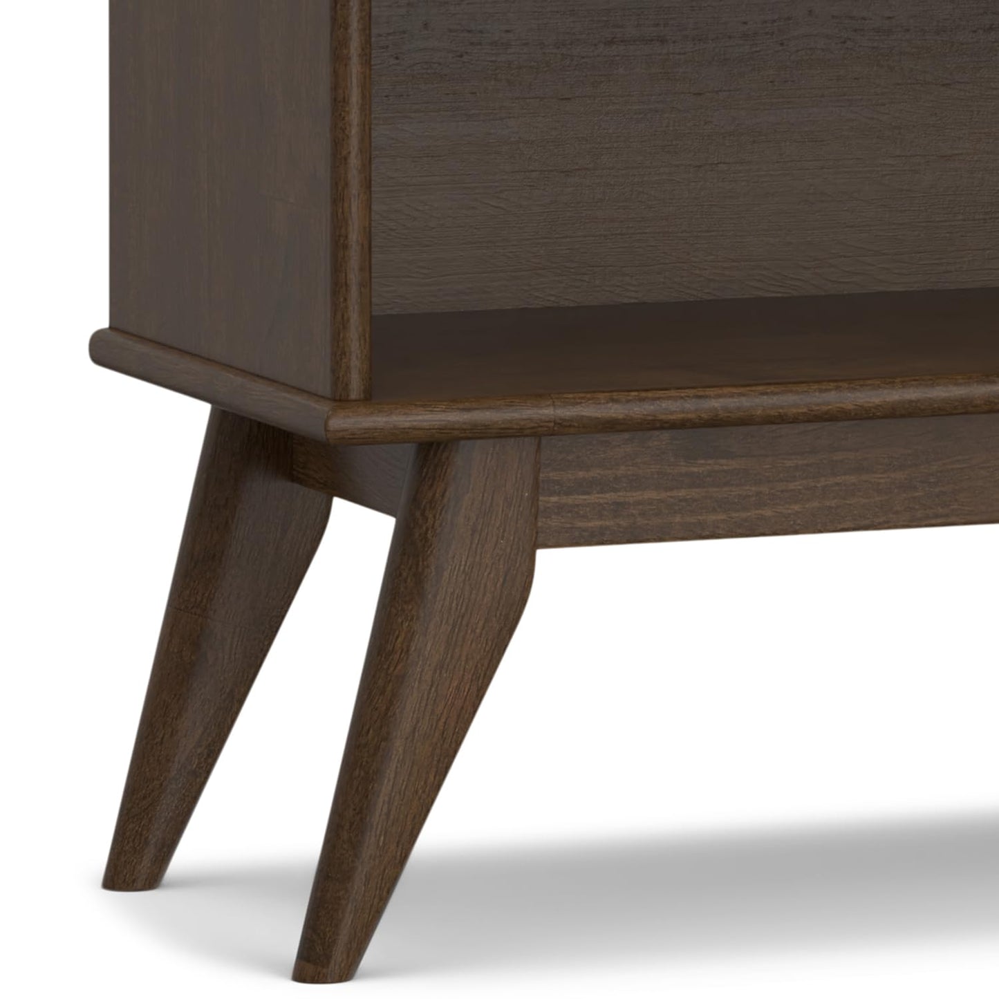 SIMPLIHOME Draper Bookcase - 30 inch Tall Solid Wood Low Bookshelf in Walnut Brown, Mid-Century Modern Storage for Living Room, Study Room or Office with Tapered Legs and Wide Open Shelves