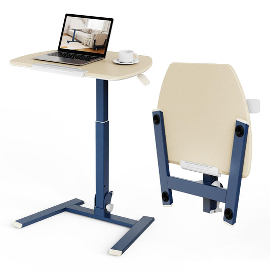 ROMOON Foldable Standing Desk with No-Assembly Design, Rolling Height-Adjustable Sit-Stand Table with Wheels, Space-Saving Portable Laptop Cart for Home Office and Small Space (Oat Yellow)