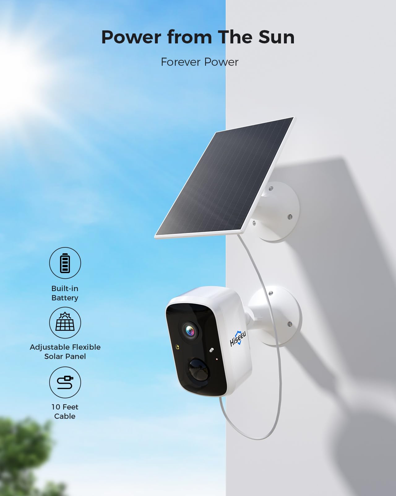 Hiseeu Solar Security Cameras Wireless Outdoor System, 8 Cam-Kit, Expandable to 10CH, No Monthly Fee, Solar-Powered, Home Security Cameras System with 2K Color Night Vision, 2.4G & 5G WiFi, 1TB HDD