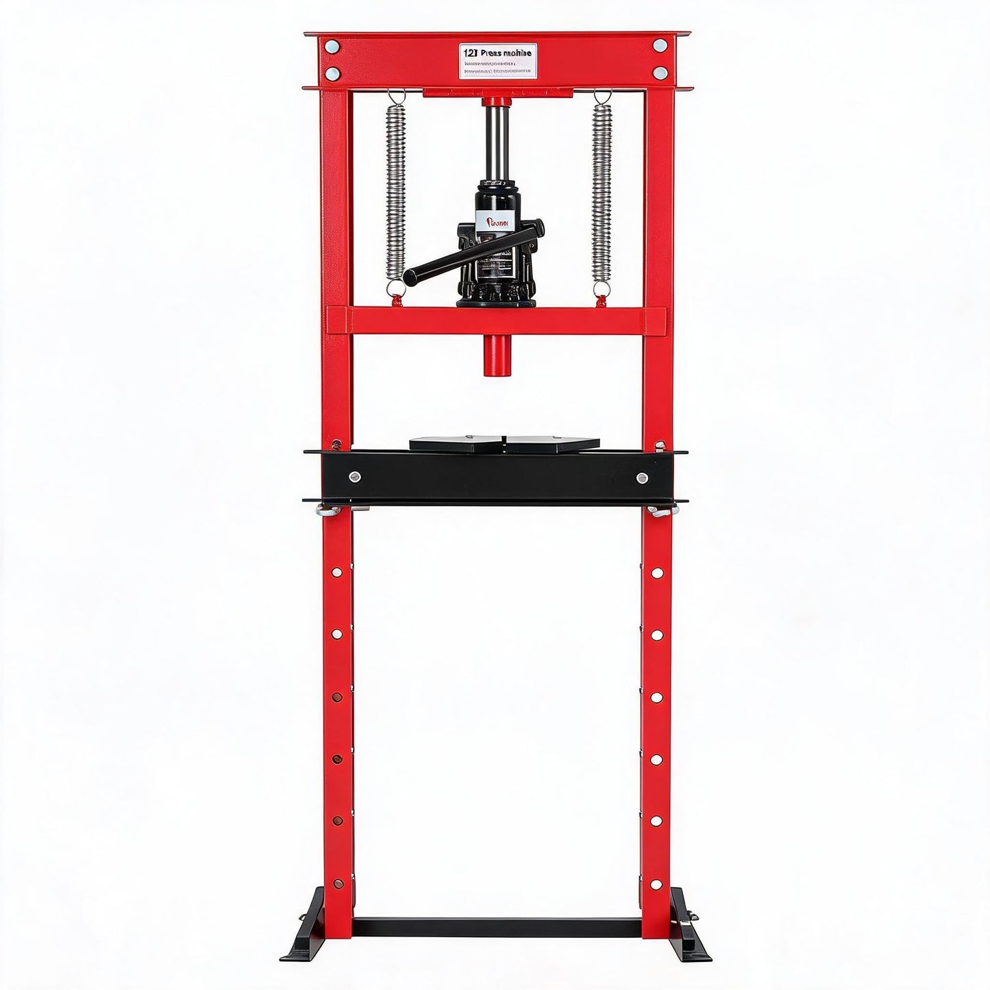 12T Hydraulic Press, Heavy Duty H-Frame Garage Floor Hydraulic Shop Press with 2 Press Plates, Adjustable Working Table Height, for Auto Repair, Red