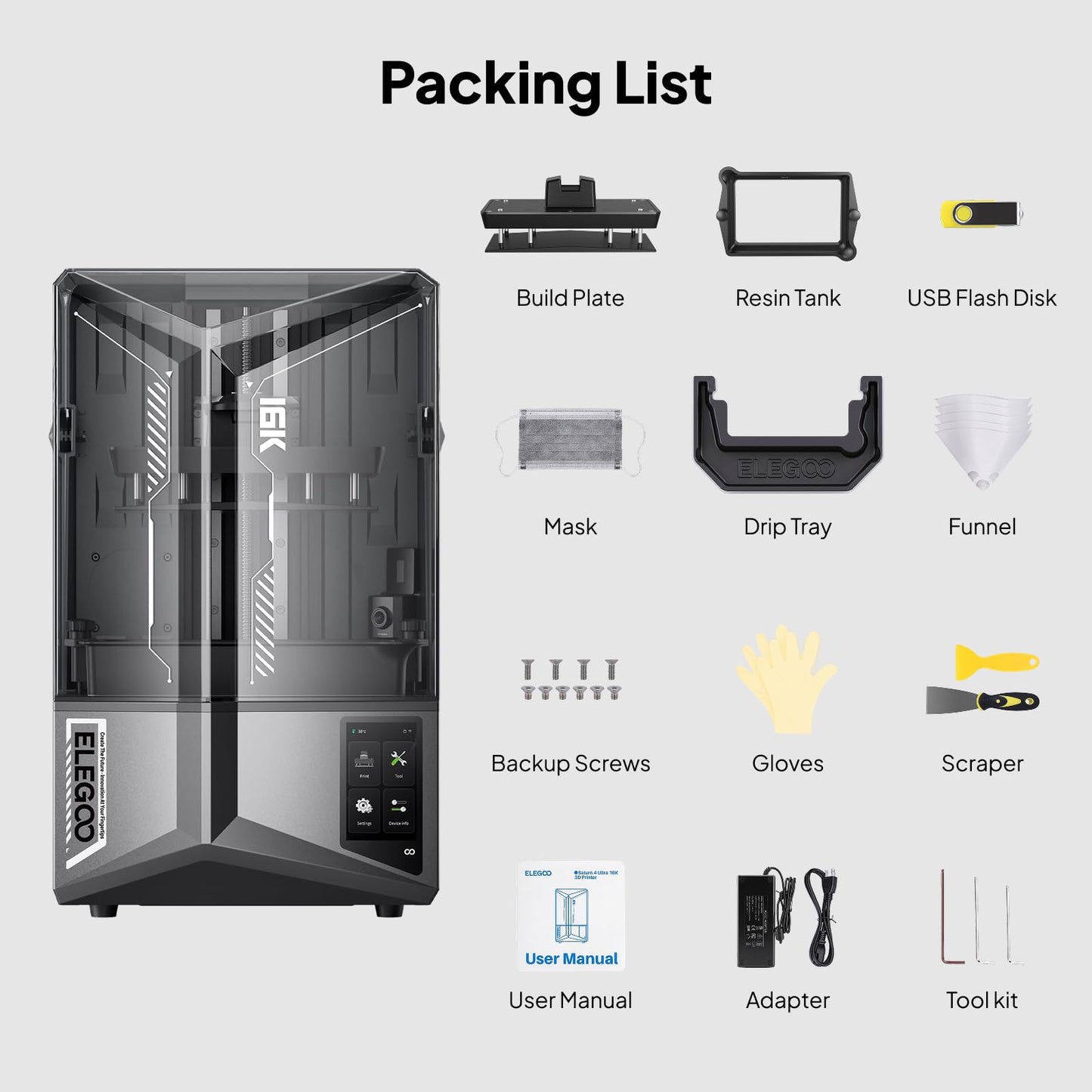 ELEGOO Saturn 4 Ultra 16K Resin 3D Printer MSLA, Smart Tank Heater, High Printing Speed to 150mm/h, AI Camera with Light, Built-in Wi-Fi, Large Print Size 211.68×118.37×220mm³