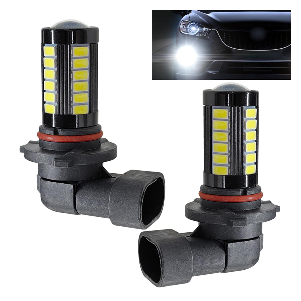 LHDOS 9005 Car LED Fog Light Bulbs, 1500 Lumen, 6500K White, Plug and Play, Black, Universal Replacement for Car, Truck, SUV