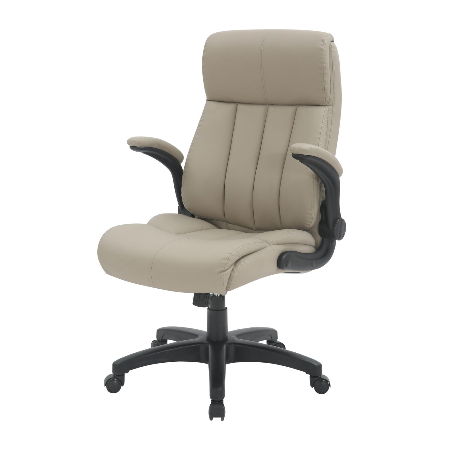 Ergonomic Faux Leather Office Chair, High Back Padded Executive Desk Chair with Flip-Up Armrests, Adjustable Height, Tilt Control, and Smooth-Rolling Wheels for Home and Office Desk, Taupe