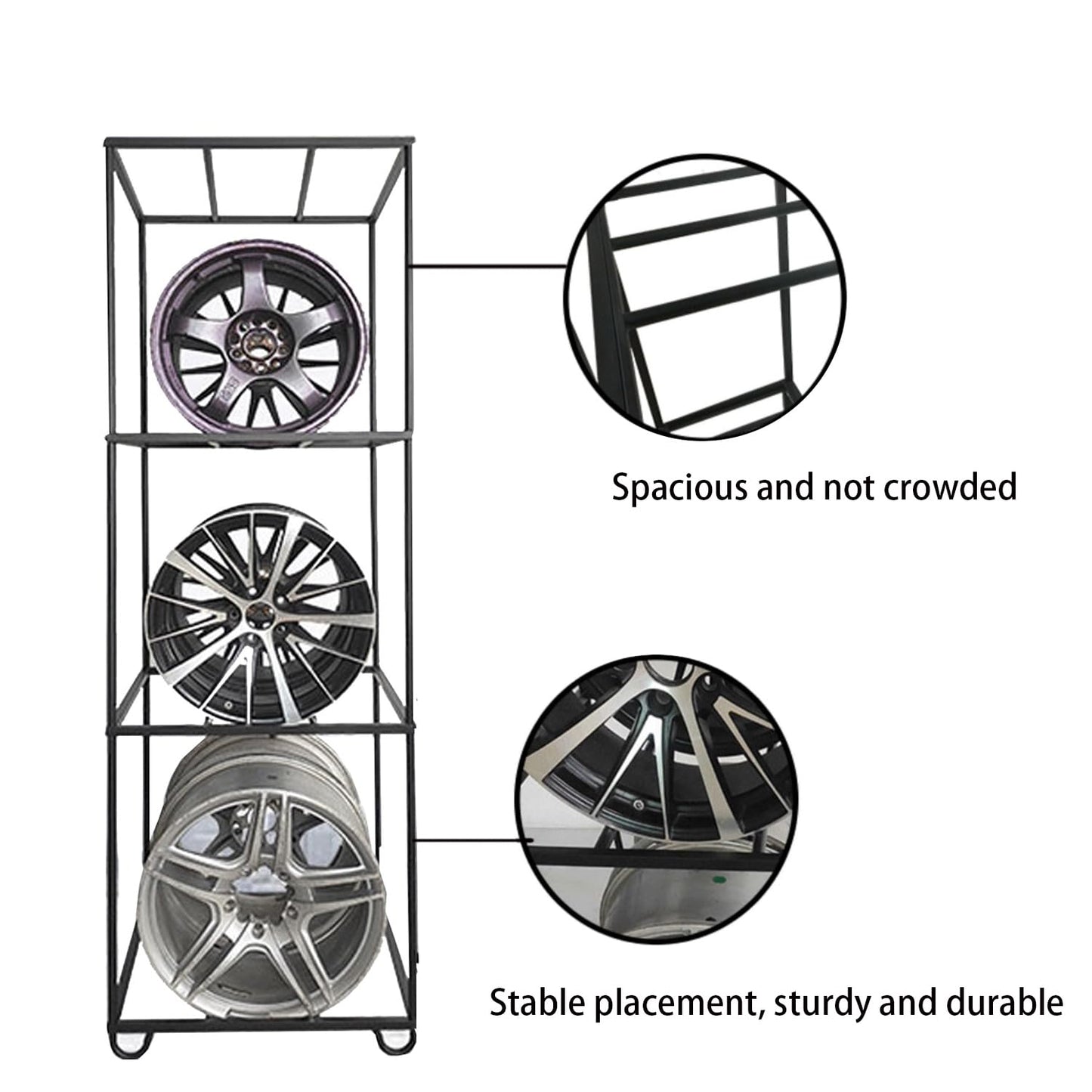 Deebior 1Pc Universal Black Rustproof Steel Double Sided Wheel Rim Display Stand,Car Wheel Rims Shelf Organizer, Heavy Duty Multi Tire Rim Stand for Garage Repair Shop 243B
