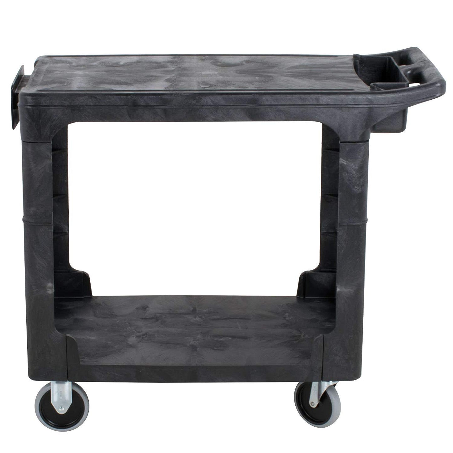 Rubbermaid Commercial Products 2-Shelf Utility/Service Cart, Small, Flat Shelves, Storage Handle, 500 lbs. Capacity, for Warehouse/Garage/Cleaning/Manufacturing