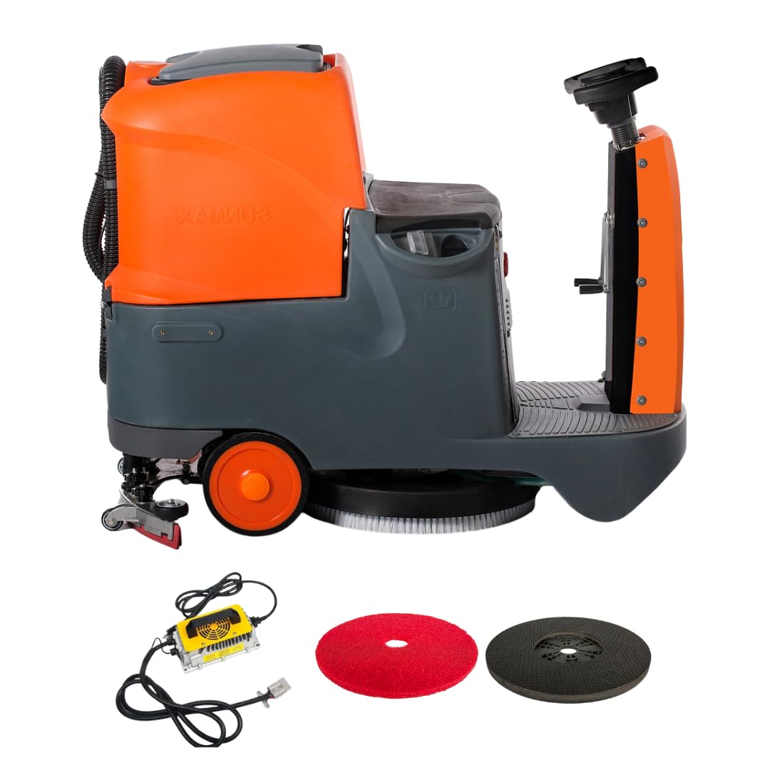 SUNMAX 22" Ride-On Floor Scrubber Machine, 18.5 Gal Tanks, 48,000 Sq.Ft/H Efficiency, 3.5H Fast-Charging Lithium Battery – Commercial & Industrial Floor Cleaning Machine