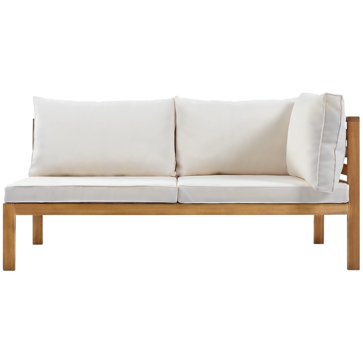 Merax Outdoor L Shaped Sofa with Coffee Table & Armrest & Beige Cushions, Strong Wood Structure Exotic Patio Furniture Set Water-Resistant, for Garden Balcony Poolside (Beige)