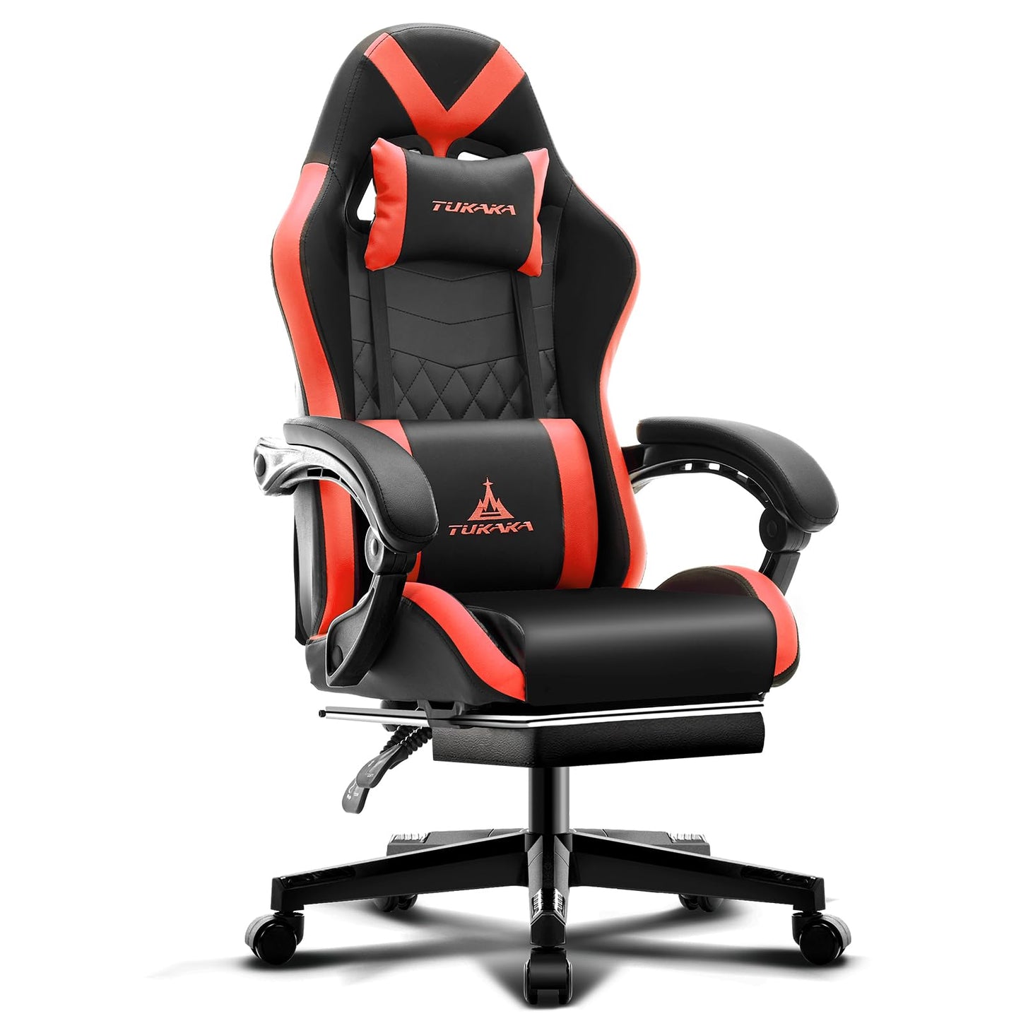 TUKAKA Gaming Chair,Ergonomic Massage Computer Office Desk Chair with Footrest,Pocket Spring Cushion,Reclining Leather Adjustable Gamer Chair with Headrest and Lumbar Support,Red