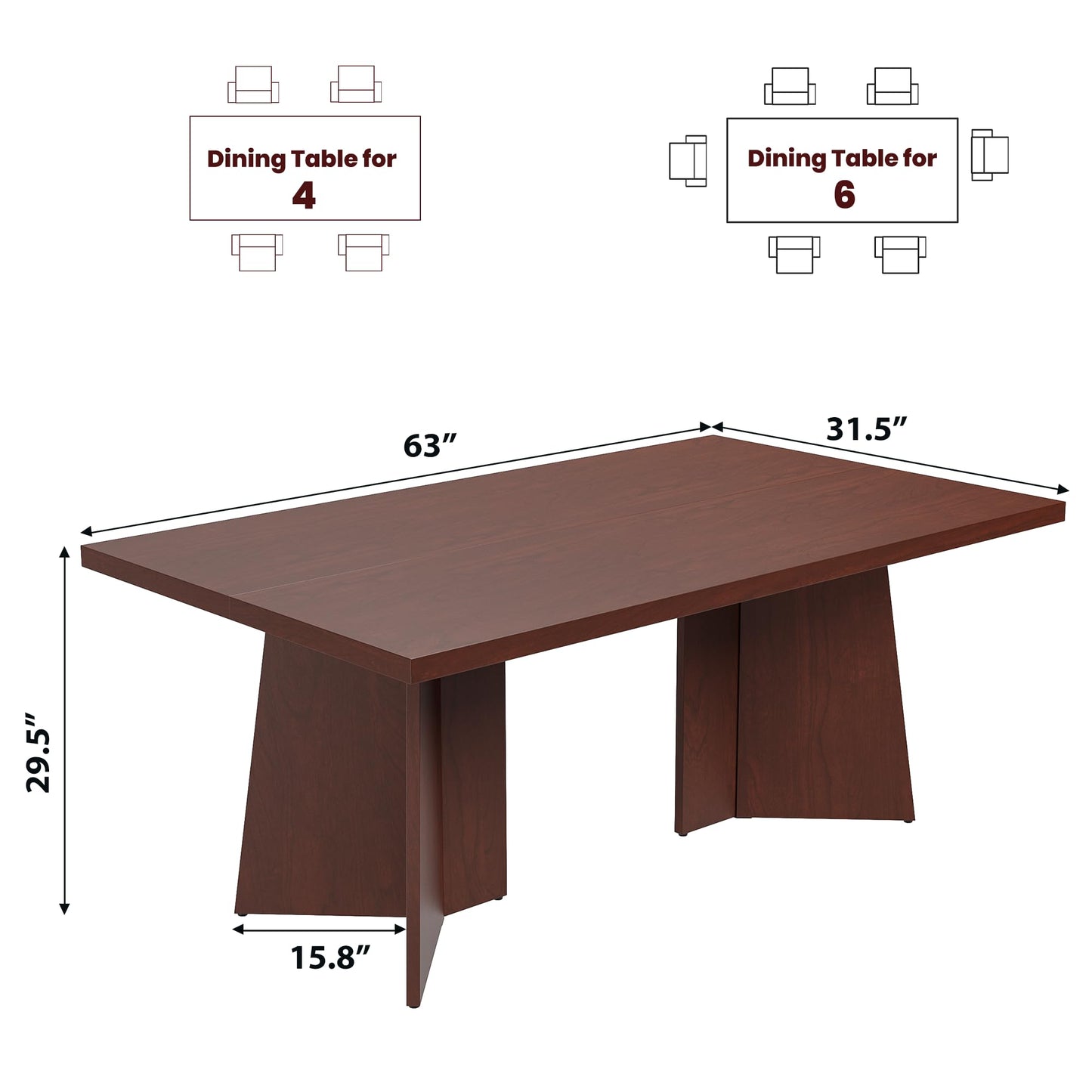 GarveeHome Dining Table for 6-8 People - 63" Modern Long Kitchen Table with Large Tabletop & Heavy Duty Pedestal Legs, Dinner Table for Kitchen, Conference Room, Home, Walnut