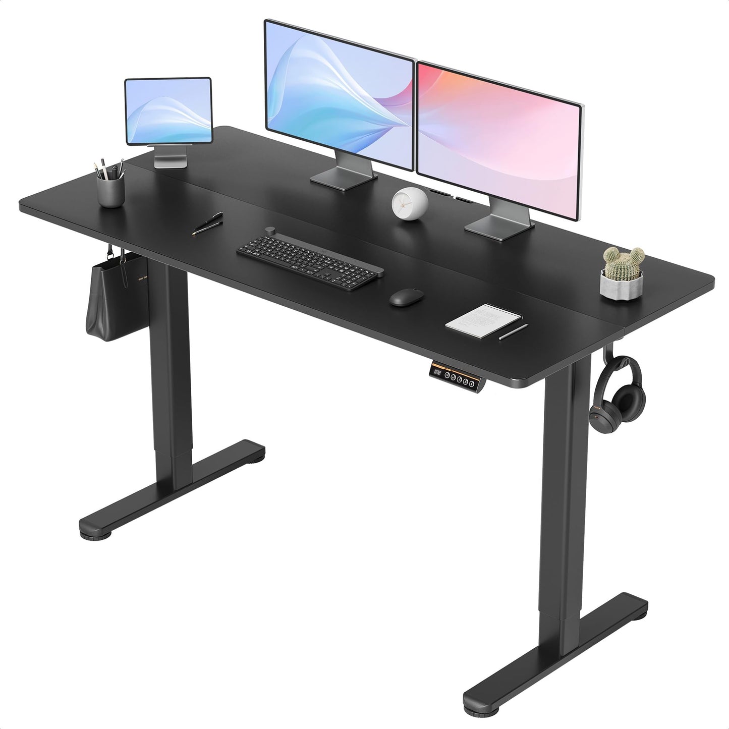 Claiks Electric Standing Desk, Adjustable Height Stand up Desk, 55x24 Inches Sit Stand Home Office Desk with Splice Board, Black Frame/Black Top