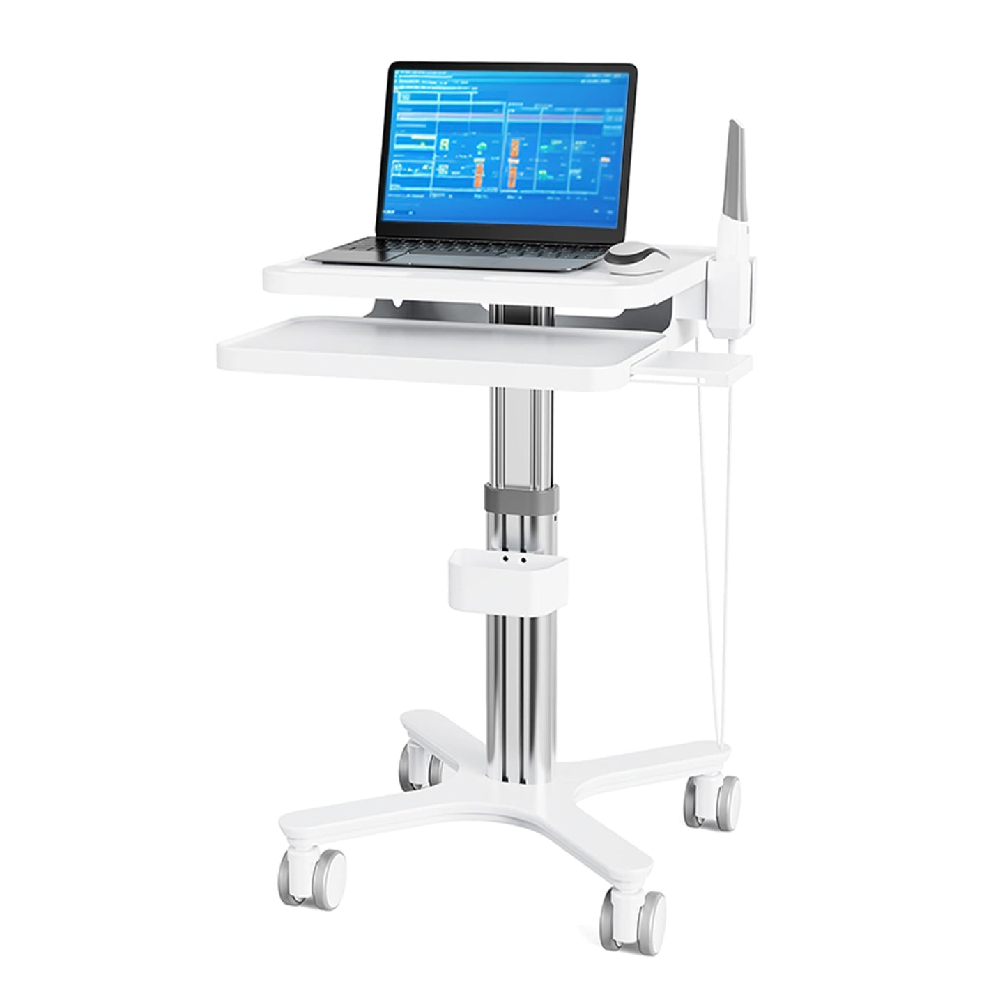 Dental Clinic Trolley Cart with Oral Scanner Holder, Dental Scanner Cart with Laptop Tray, Mobile Workstation Equipped with Lockable Silent Wheels, Aluminum Alloy Bracket Adjustable Height（MTO-3）