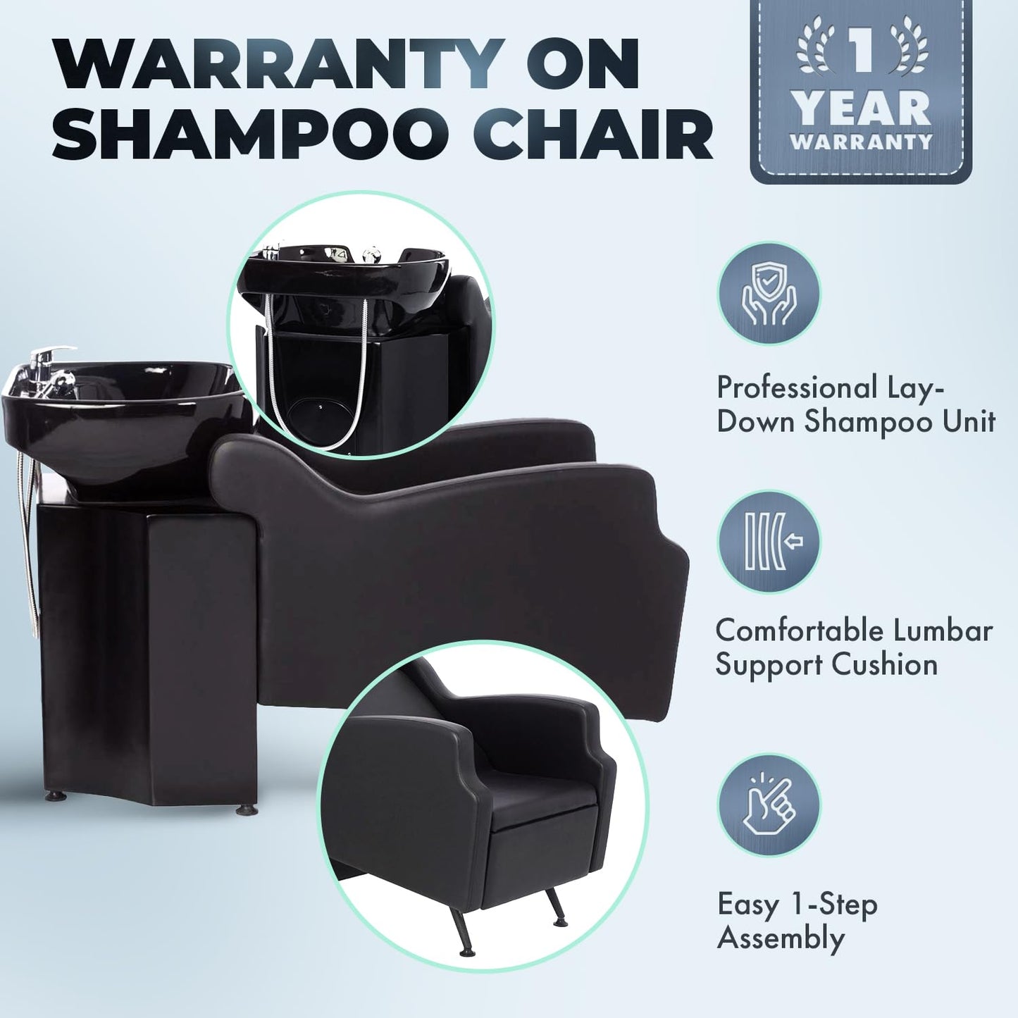 Buy-Rite Oasis Shampoo Backwash Station for Salons with Extra-Large Sink, TS-8076-BLK