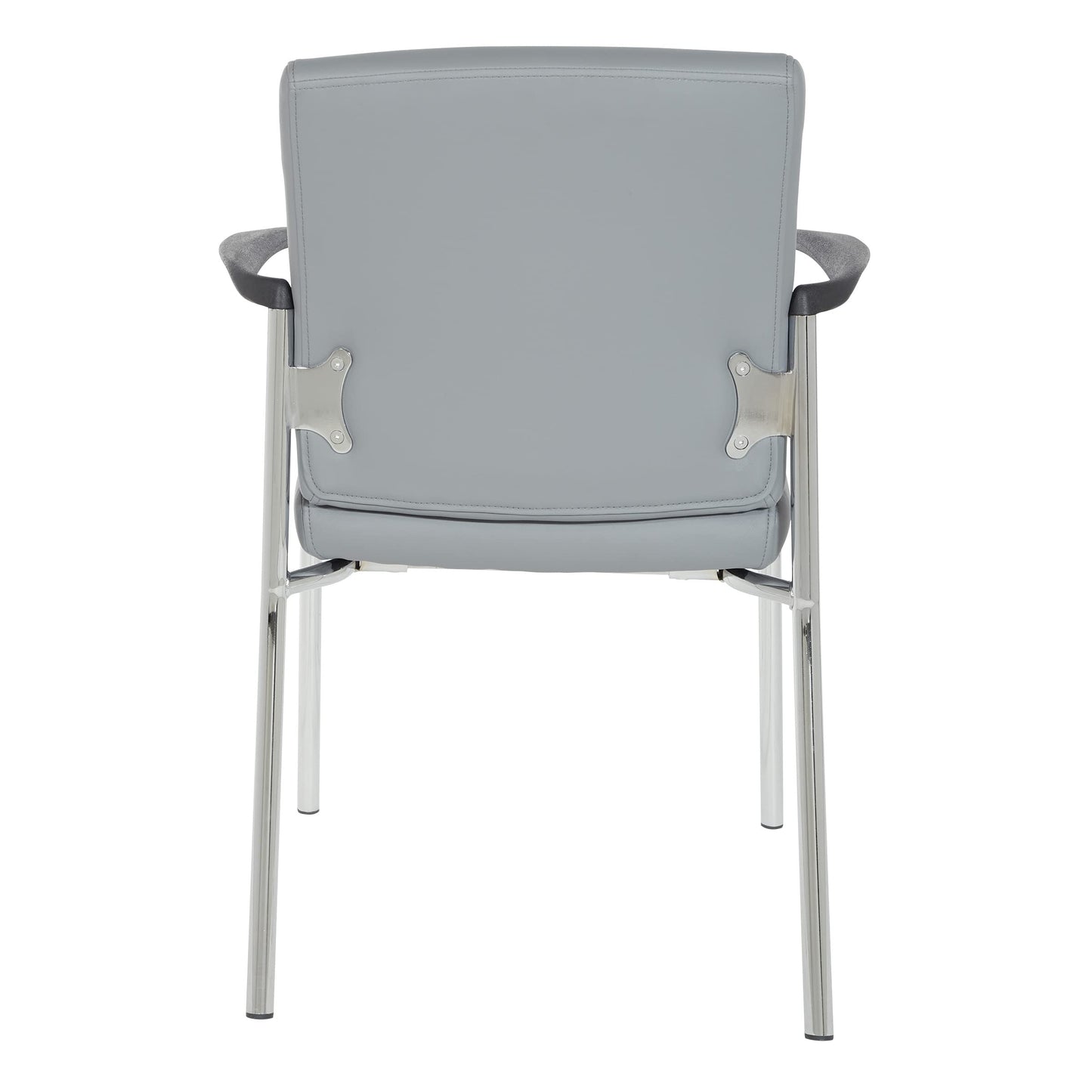 Office Star FL Series Faux Leather Padded Guest Chair with Built-in Lumbar Support, Charcoal Grey with Chrome Frame
