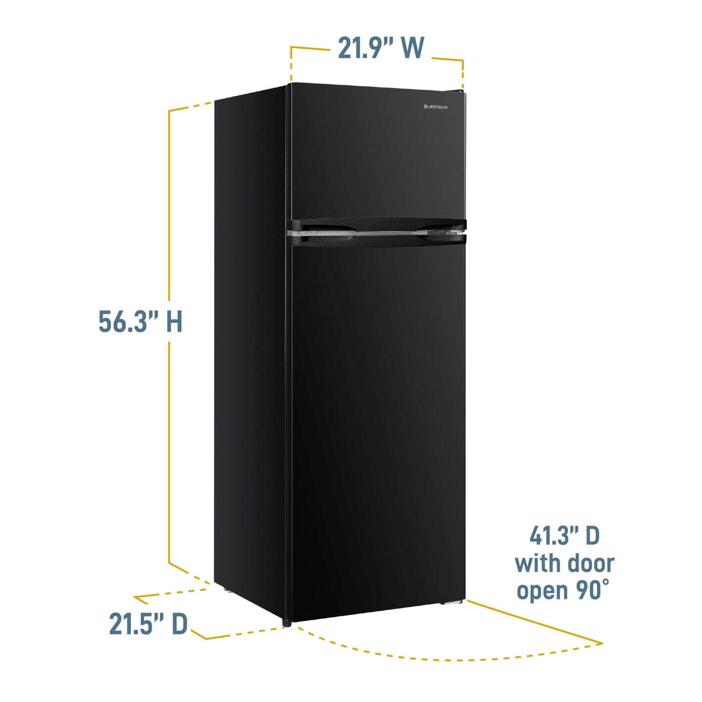 West Bend Apartment Refrigerator Freestanding Reversible Dual Doors Full Fridge with Freezer, Full-Range Temperature Control with Adjustable and Removable Door Bins and Shelves, 7.5-Cu.Ft, Black