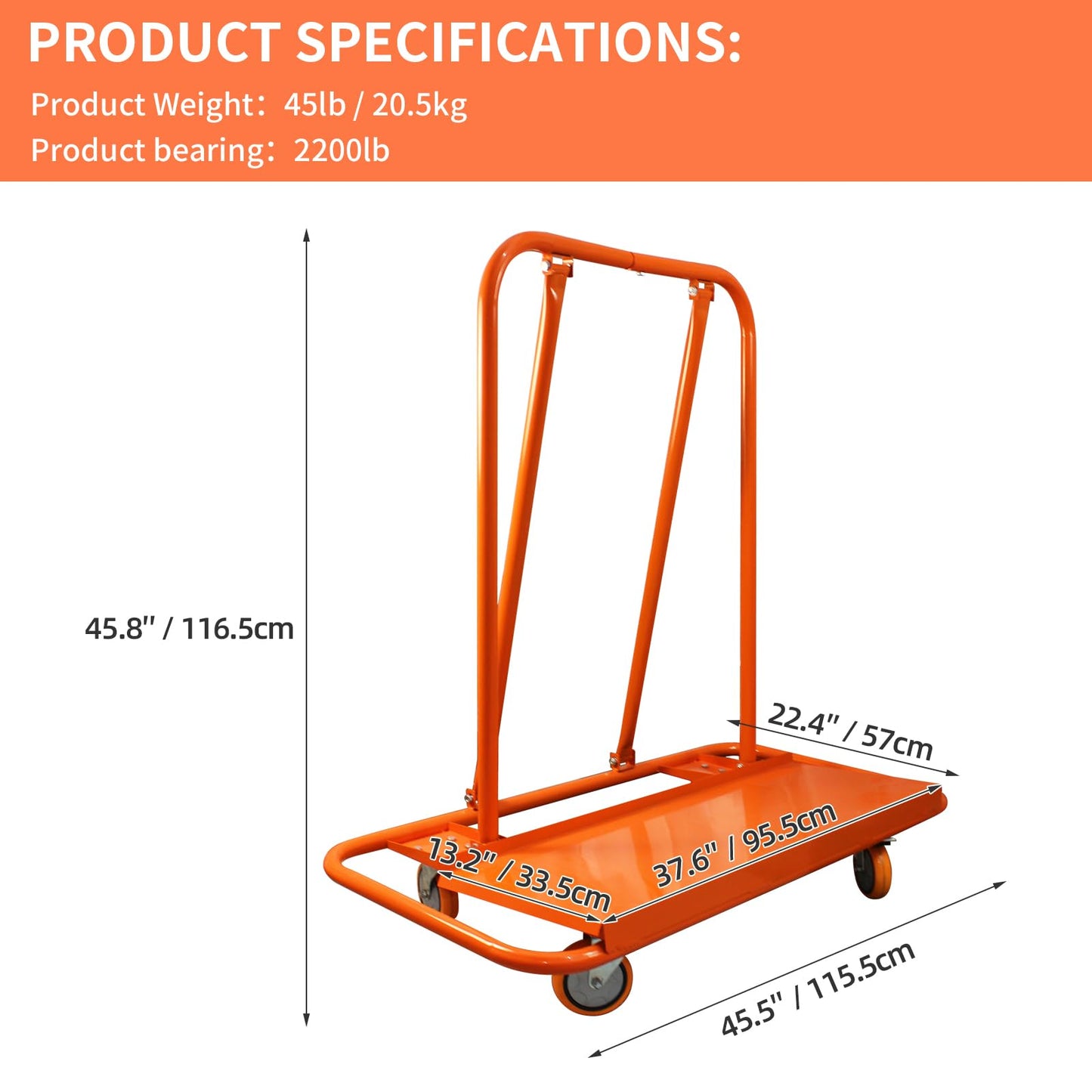Heavy Duty Drywall Sheet Cart, 2200LBS Load Capacity Steel Panel Dolly with 4 Swivel Casters Wheel, Powder Coated Rust Resistant, Multi-Purpose Cart for Moving Various Panels