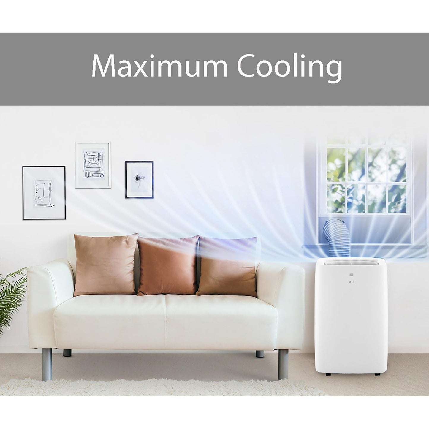 LG 7,000 BTU (DOE) 10,000 BTU (ASHRAE) Portable Air Conditioner, 115V, Cools 300 Sq.Ft. (12' x 25' Room Size), Quiet Operation, LCD Remote Control, and Window Installation Kit, White